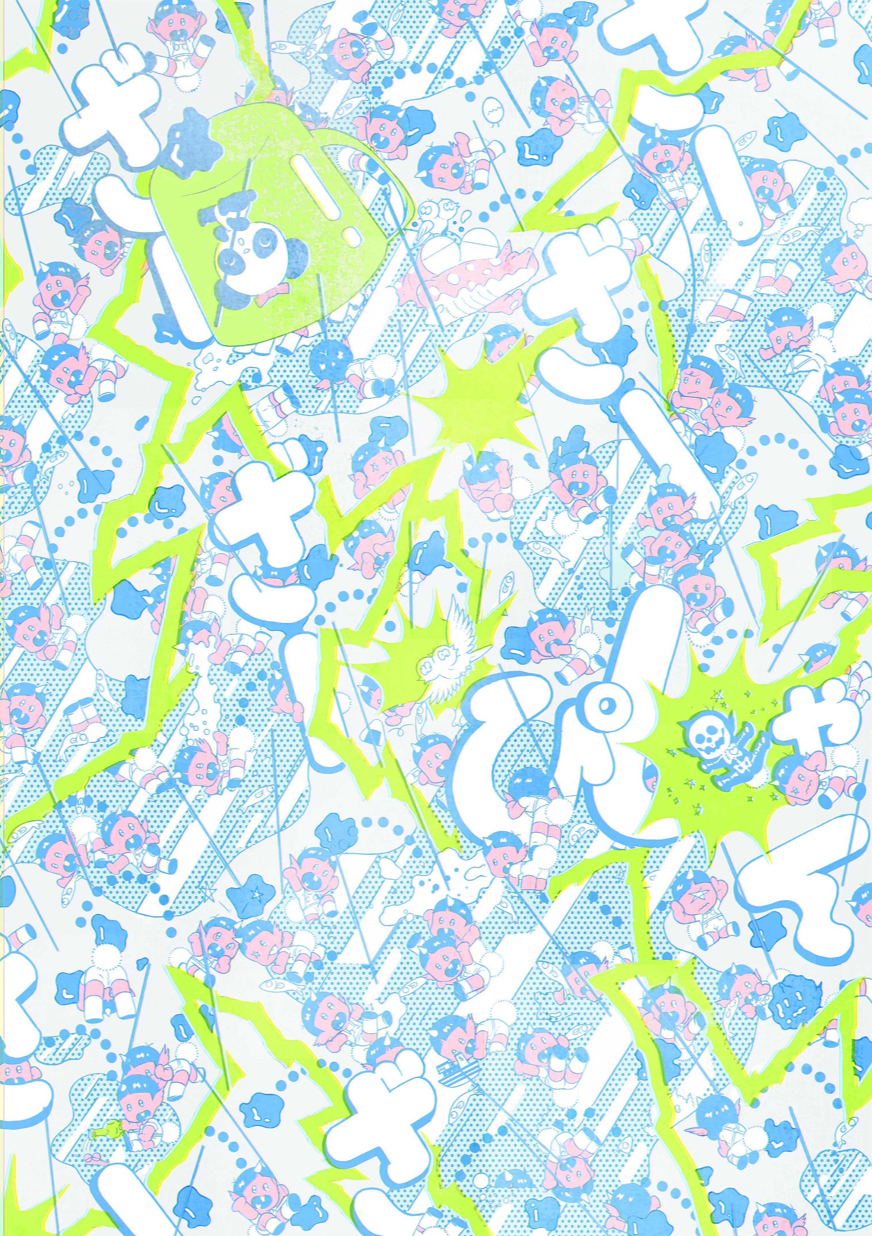 Abstract pattern with cartoon characters and lightning bolts HD Phone Wallpaper