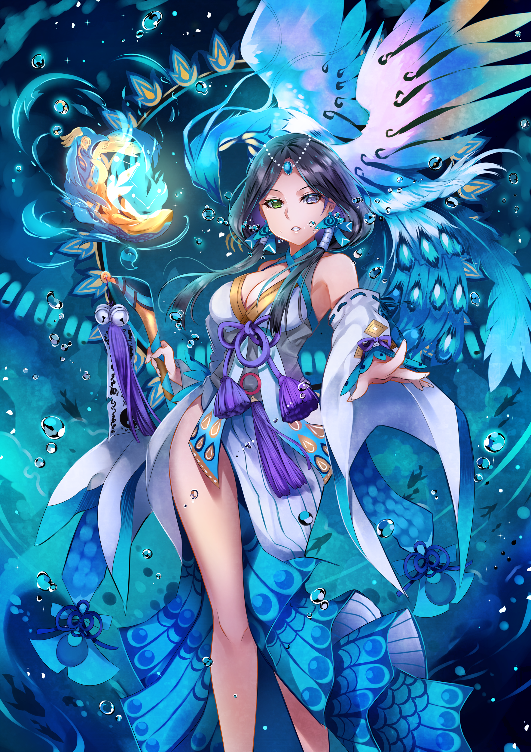 Girl with heterochromia and phoenix wings from Onmyoji HD Phone Wallpaper