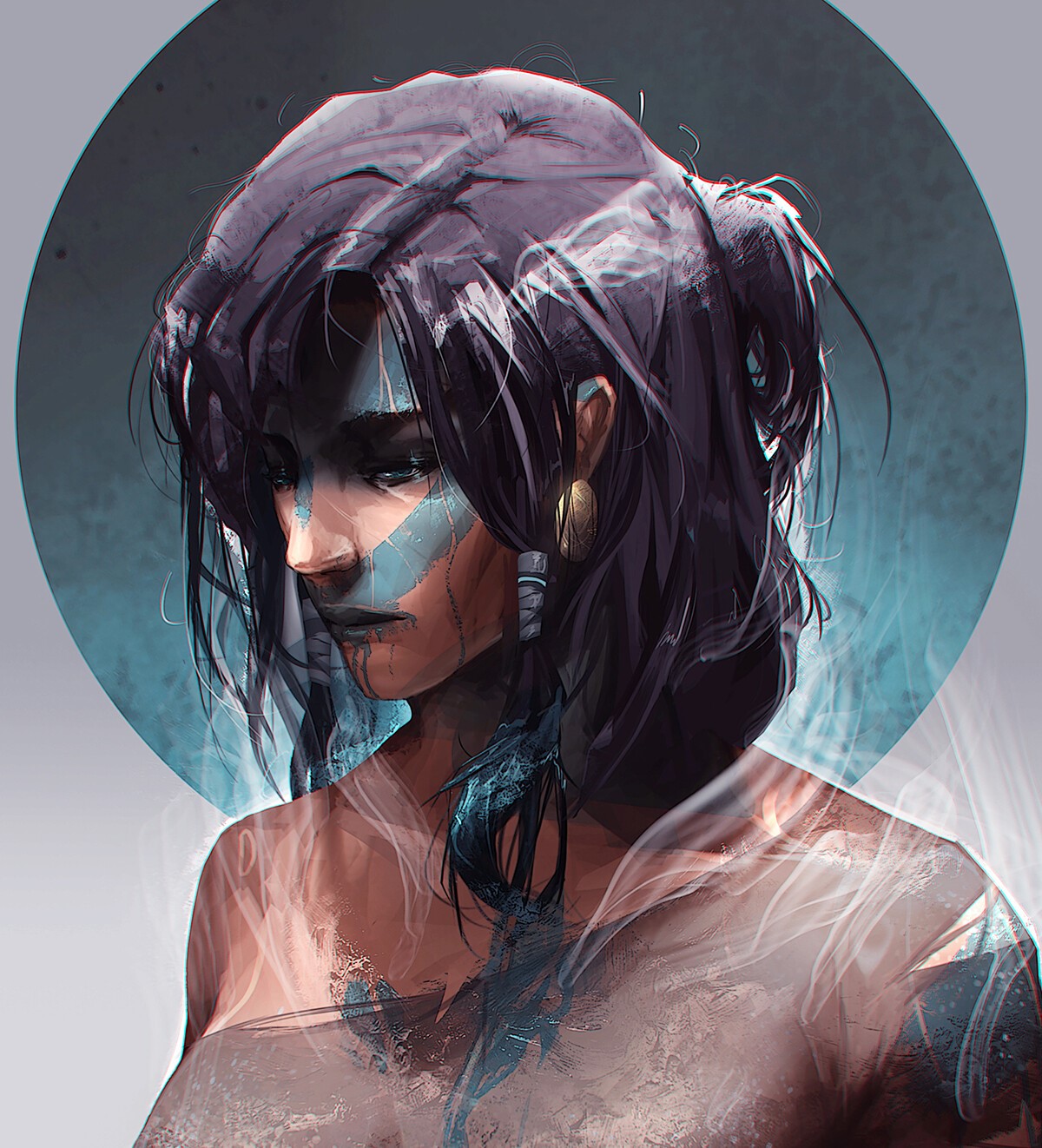 Fantasy woman with face paint and dark hair HD Phone Wallpaper