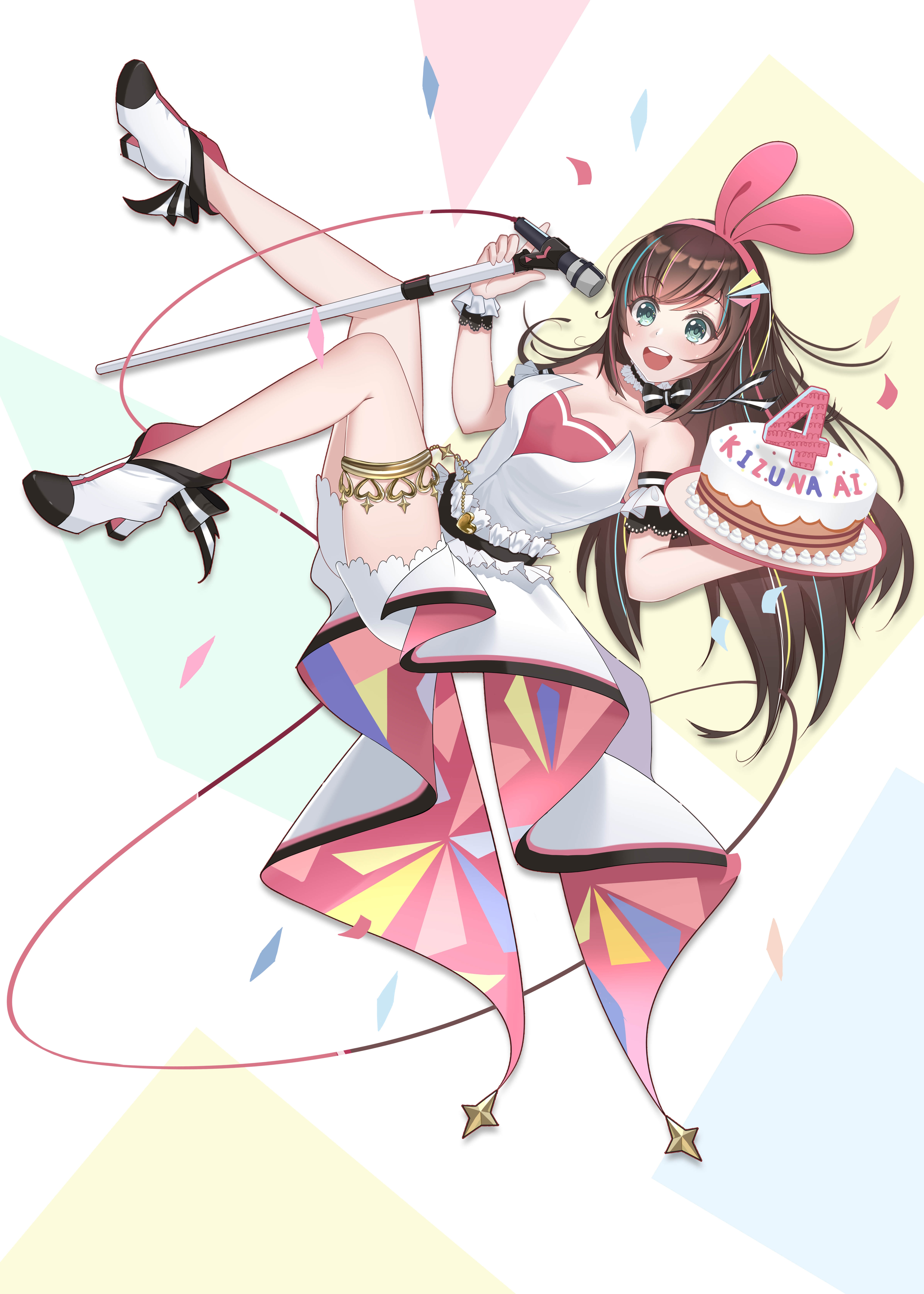 Kizuna AI holding a cake with "4" on it HD Phone Wallpaper