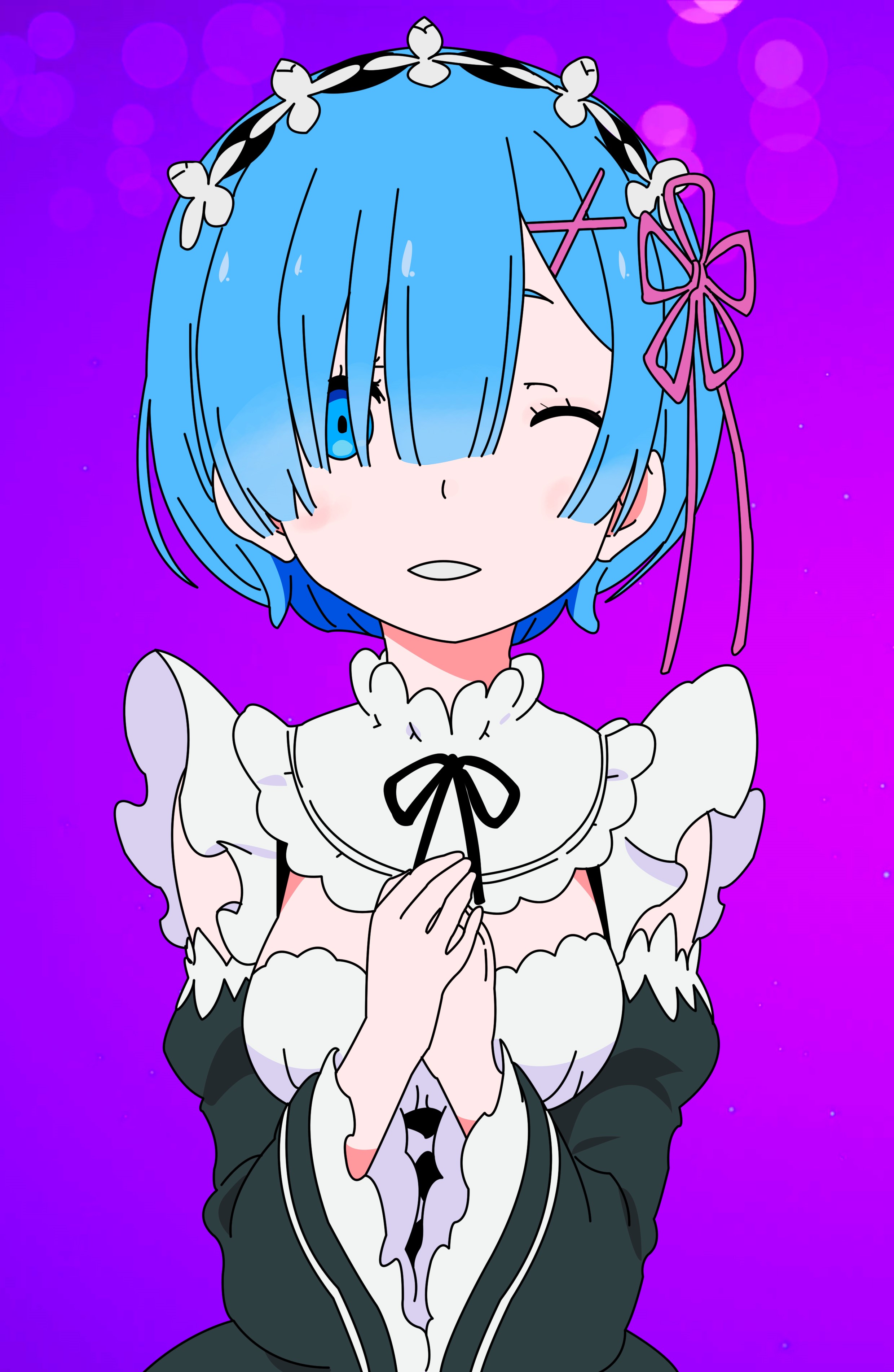 Rem from Re: Zero in a maid outfit HD Phone Wallpaper