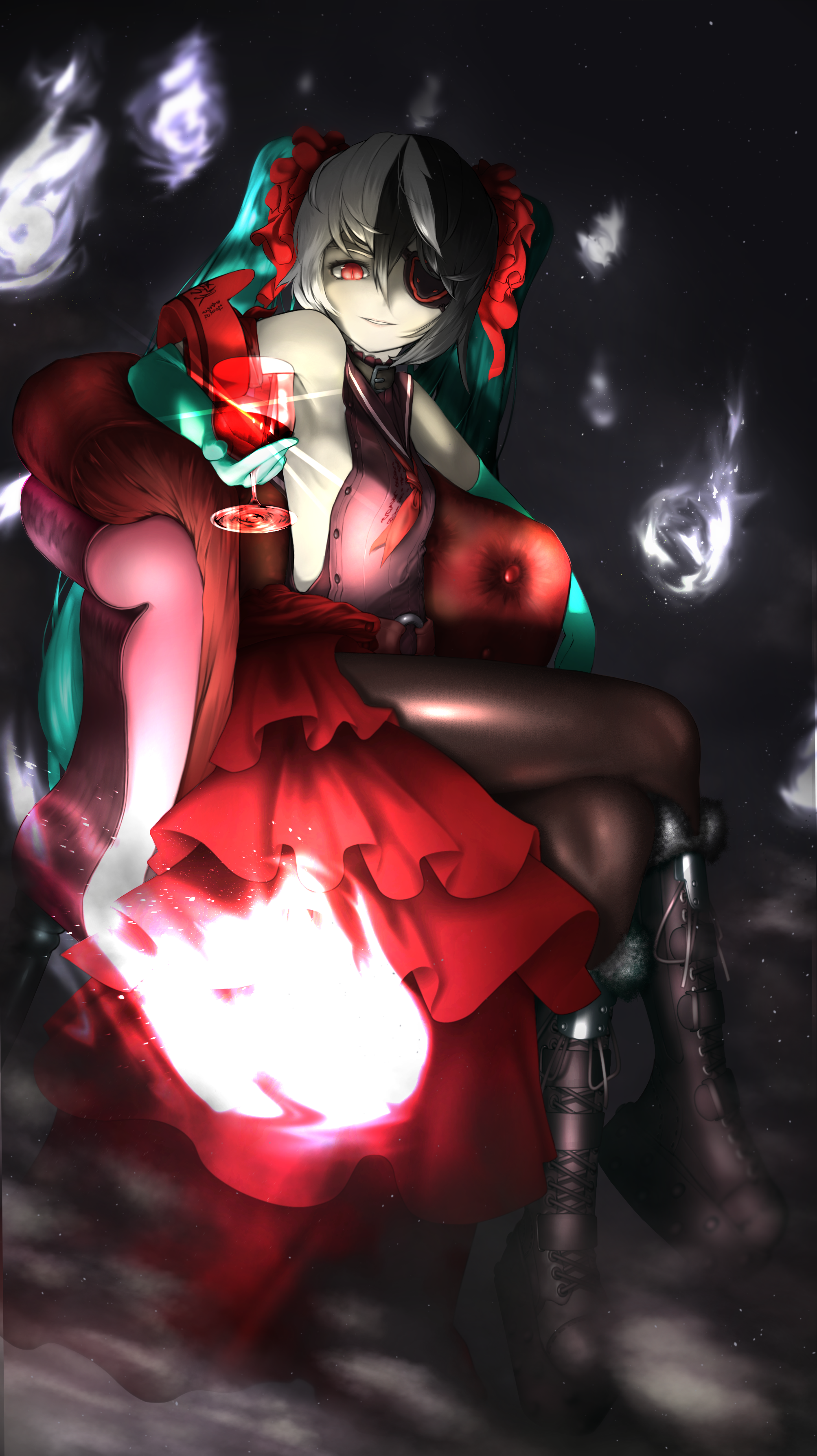 Anime girl with multi-colored hair and eyepatch from Blade & Soul HD Phone Wallpaper
