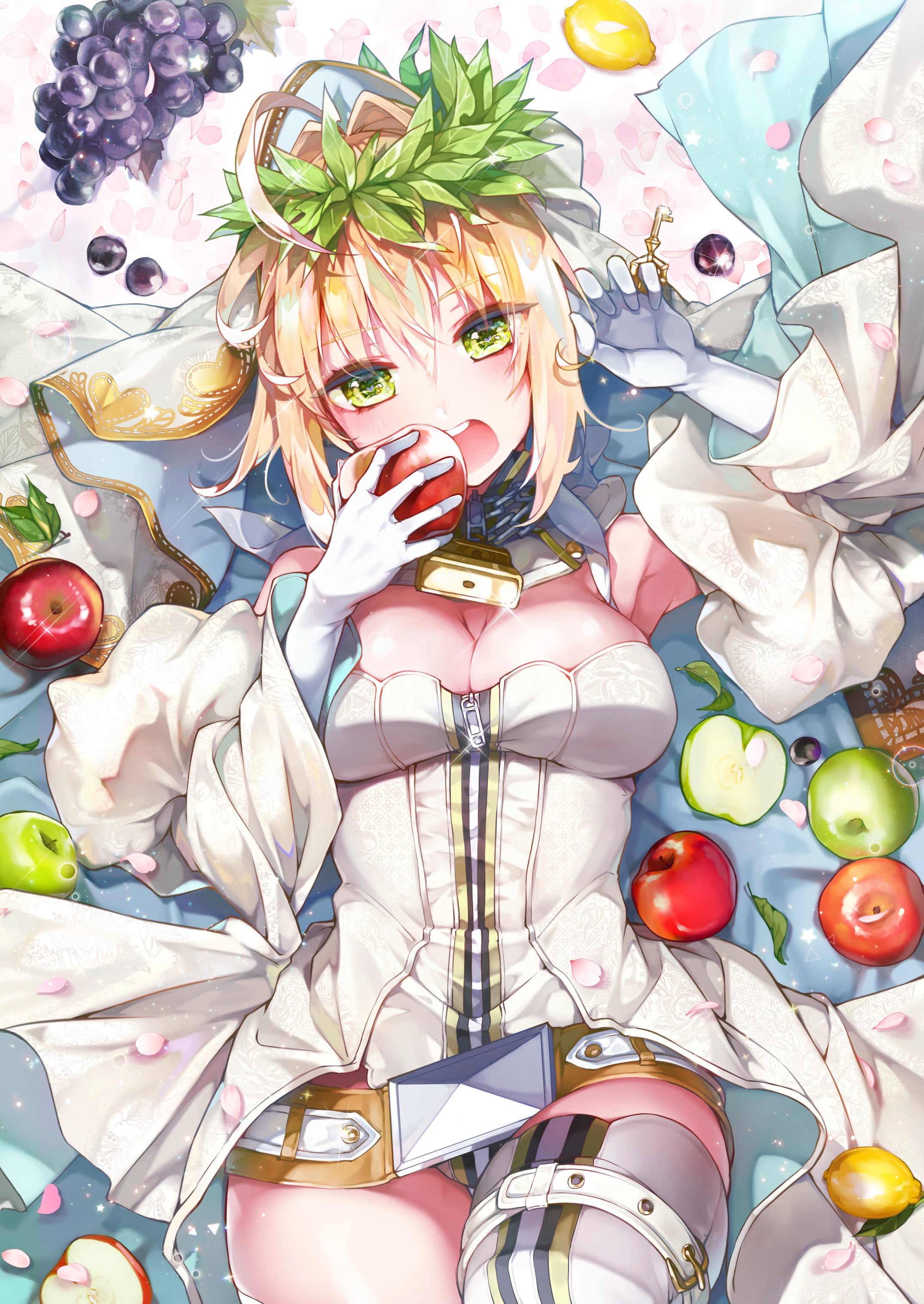 Nero Claudius from Fate Series eating an apple HD Phone Wallpaper