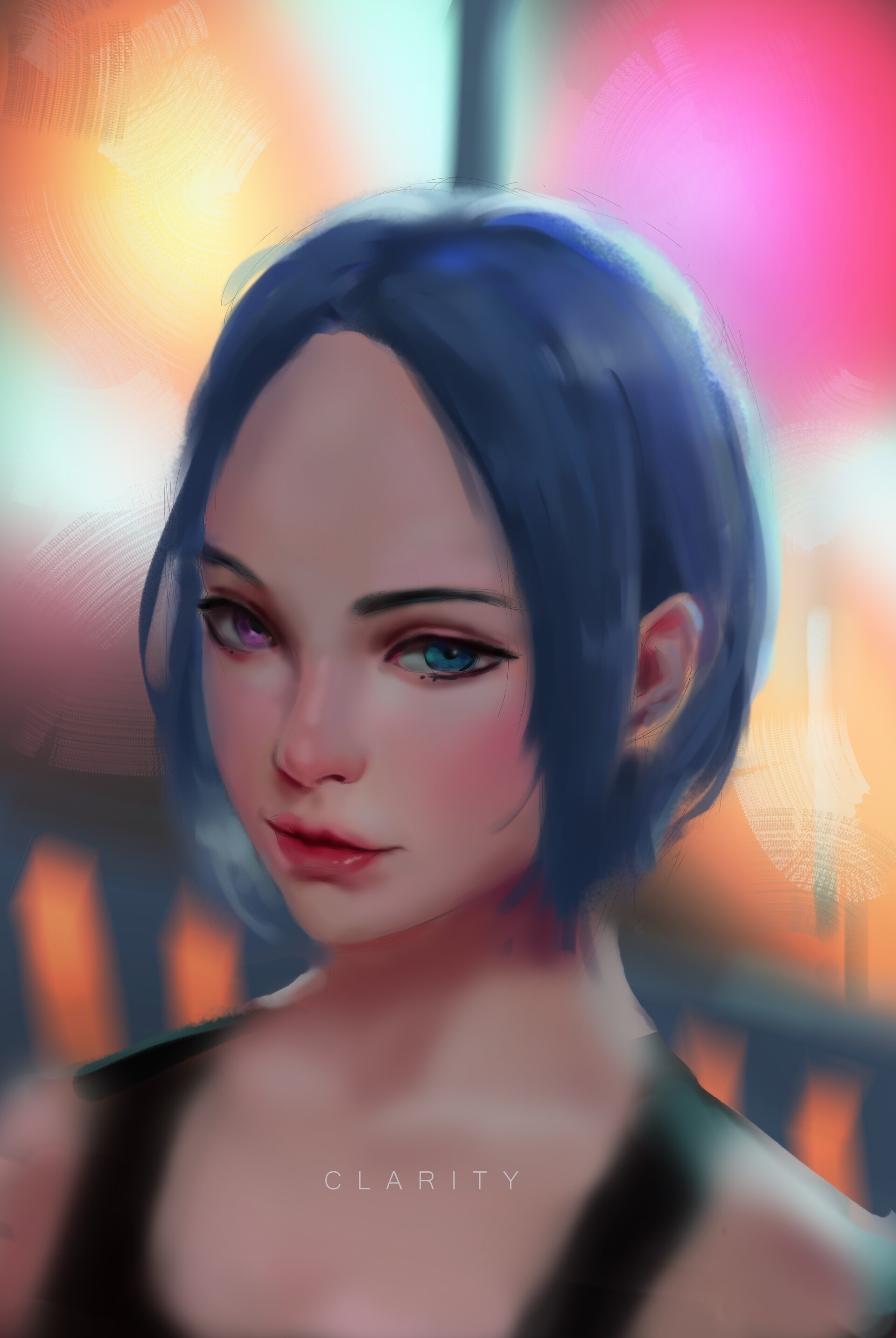 Portrait of a woman with blue hair and heterochromia HD Phone Wallpaper