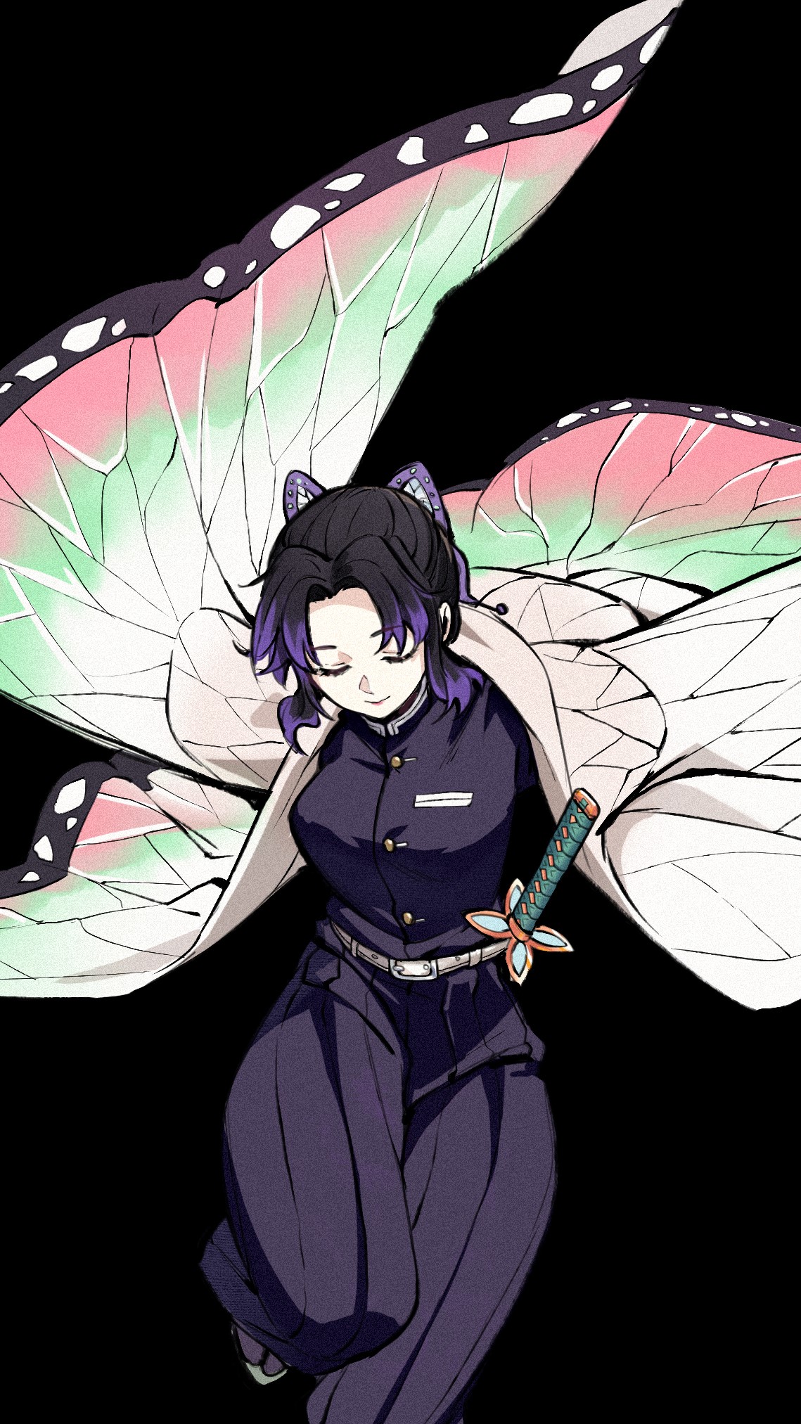 Kochou Shinobu from Kimetsu no Yaiba with butterfly wings HD Phone Wallpaper