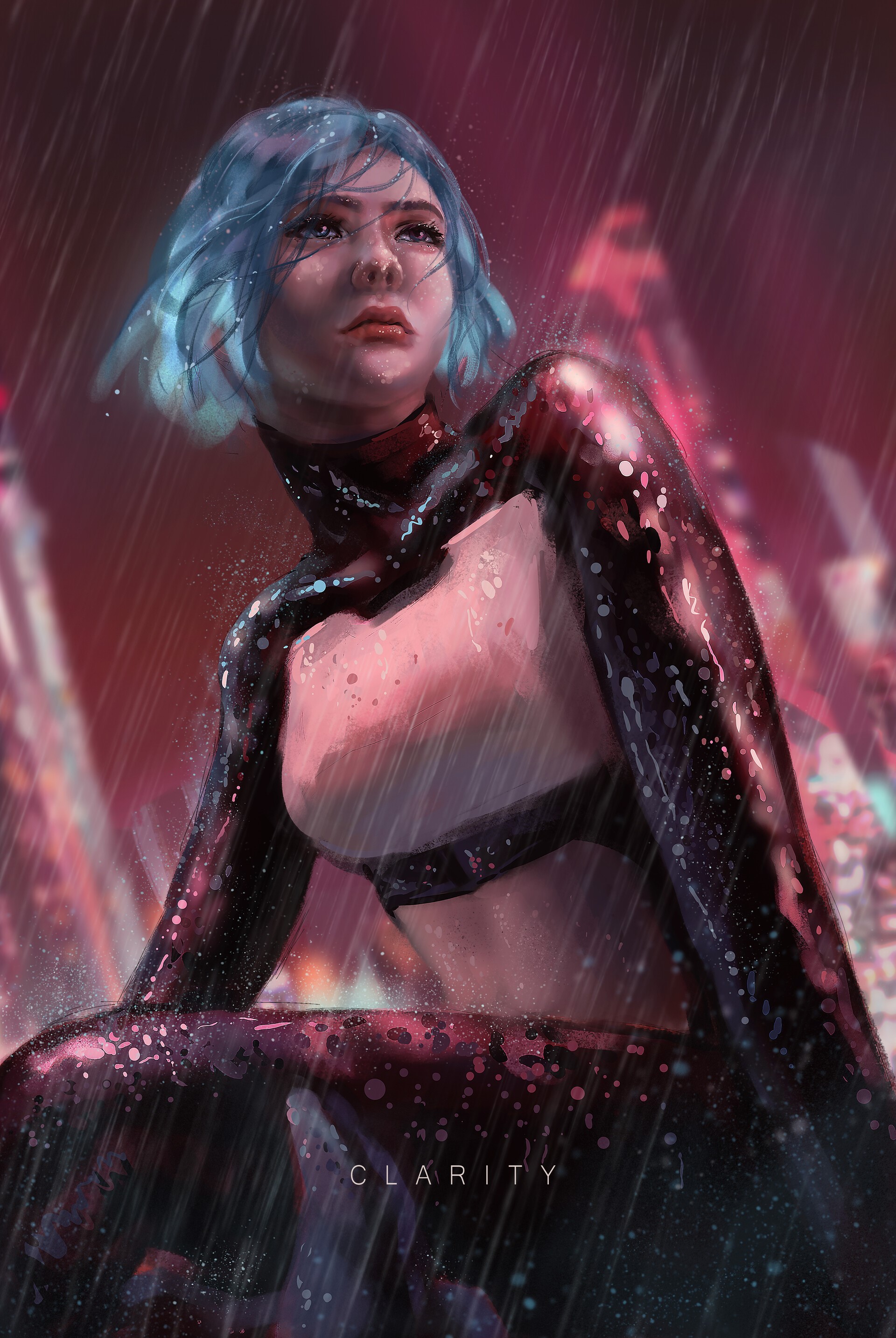 Woman with blue hair in the rain HD Phone Wallpaper