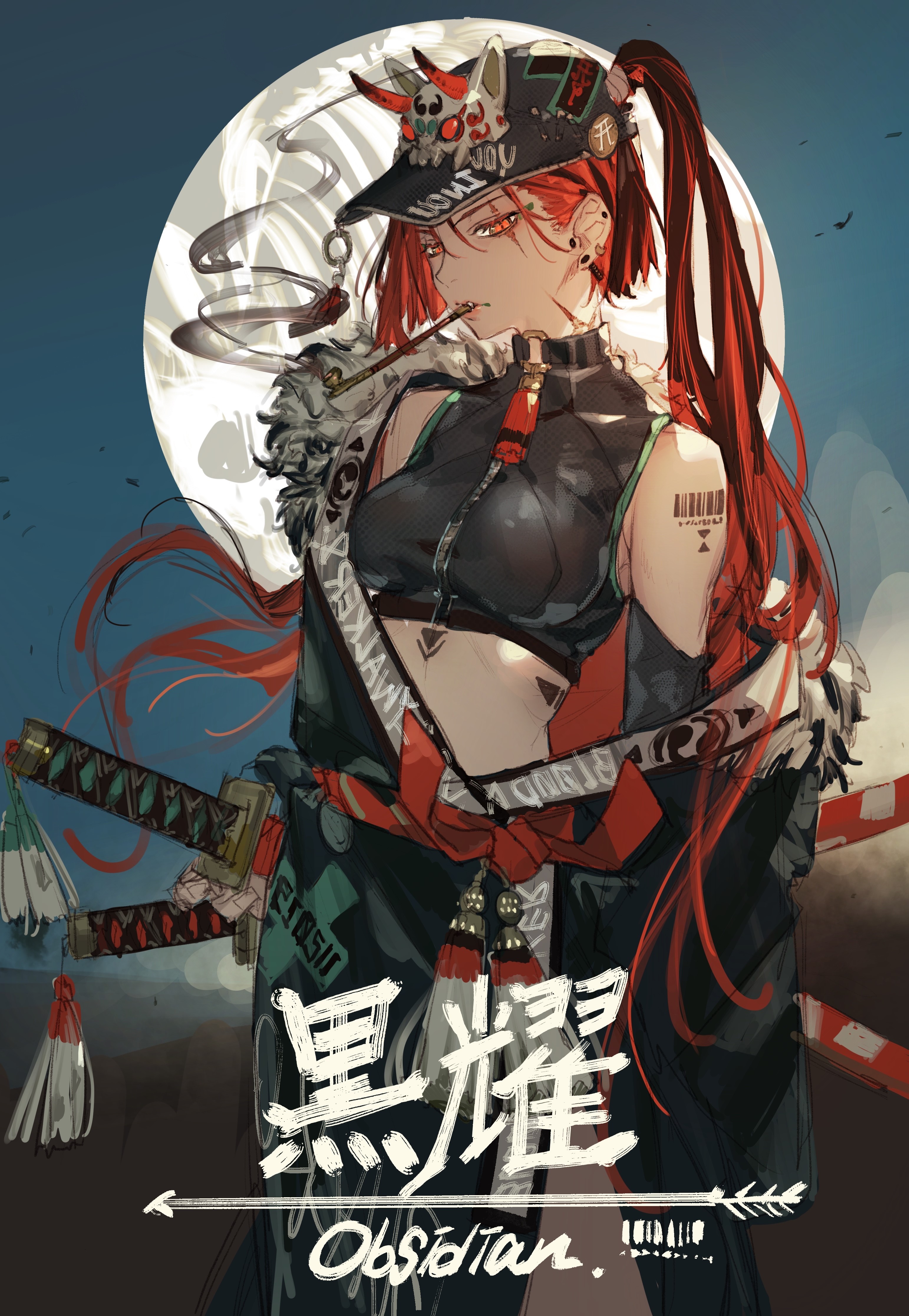 Anime girl with red hair and swords HD Phone Wallpaper