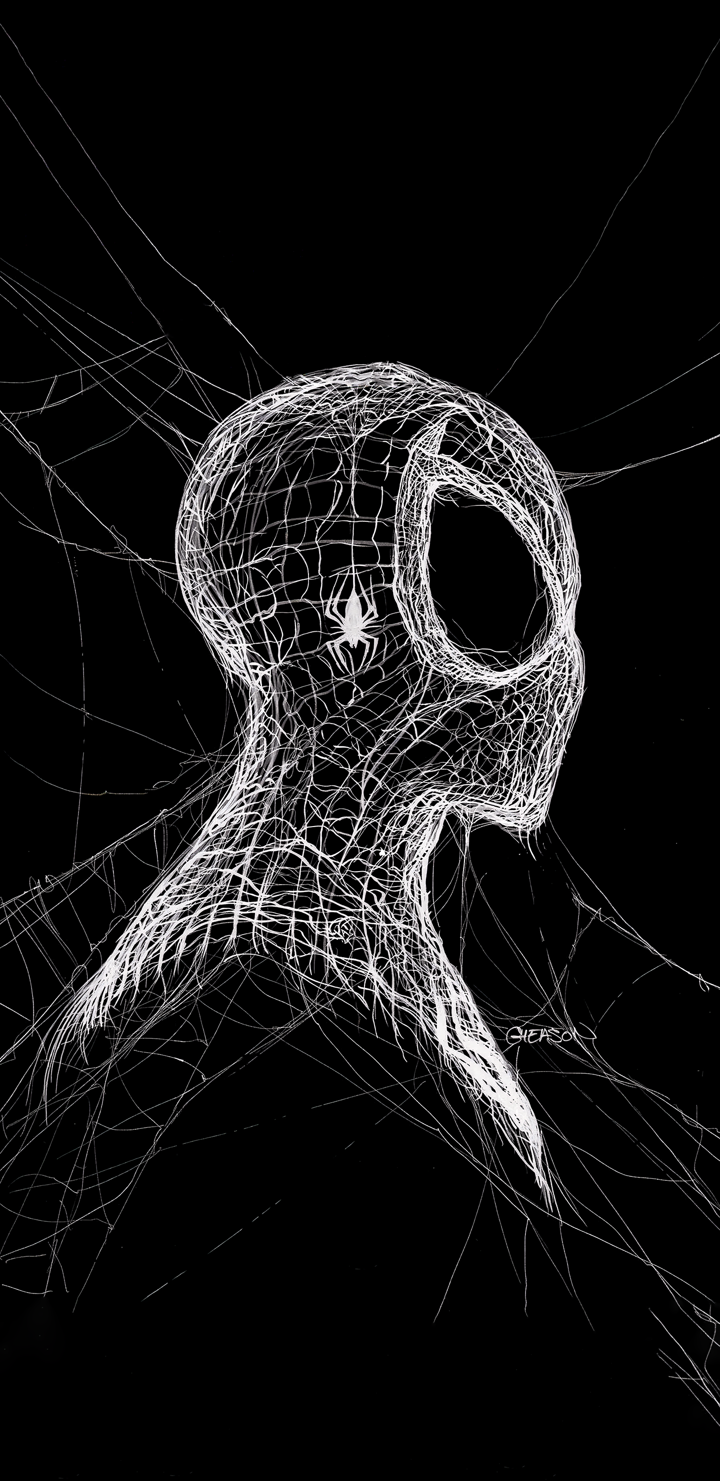 Spider-Man mask made of spider webs HD Phone Wallpaper