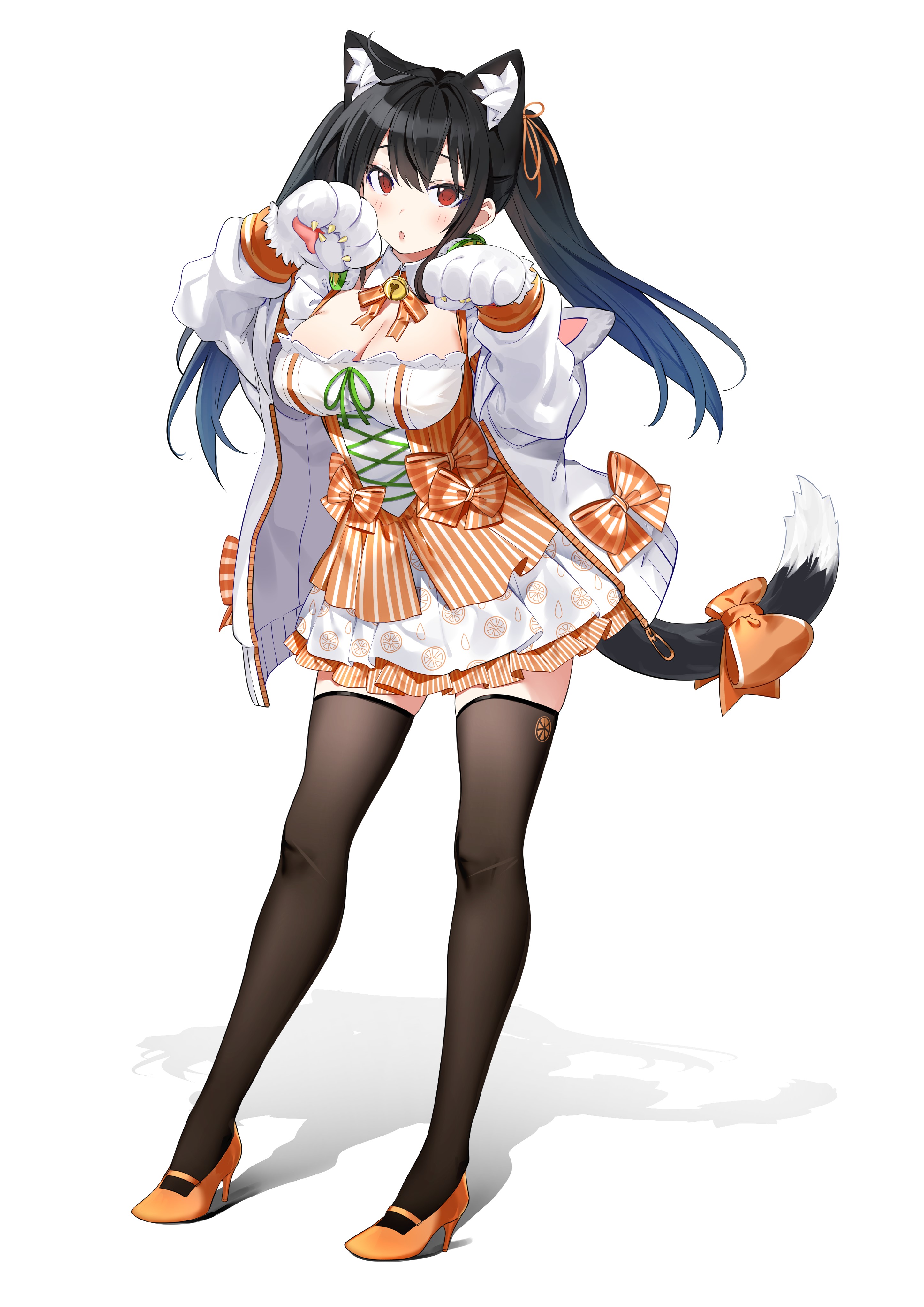 Anime cat girl with black hair and red eyes HD Phone Wallpaper