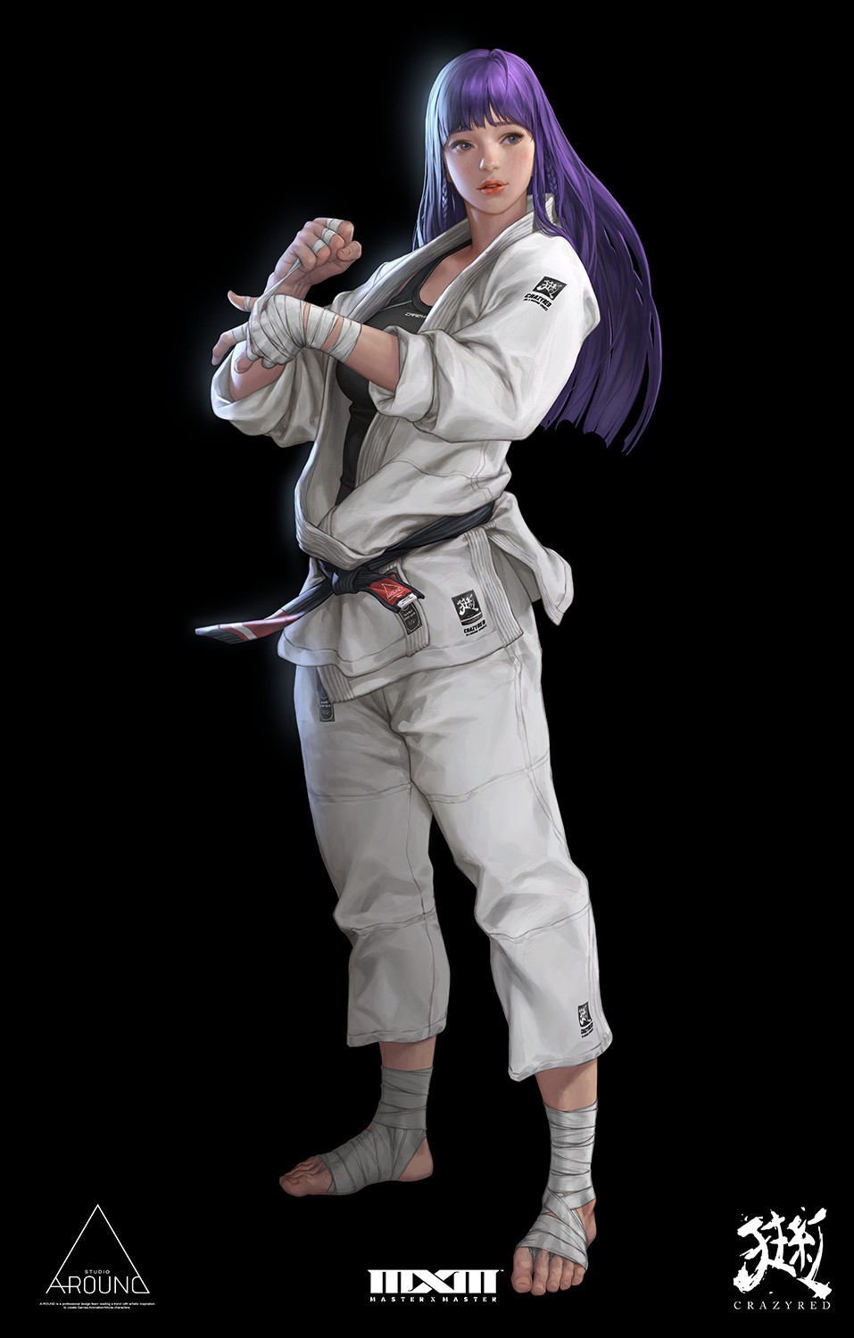 Woman in white gi with purple hair HD Phone Wallpaper