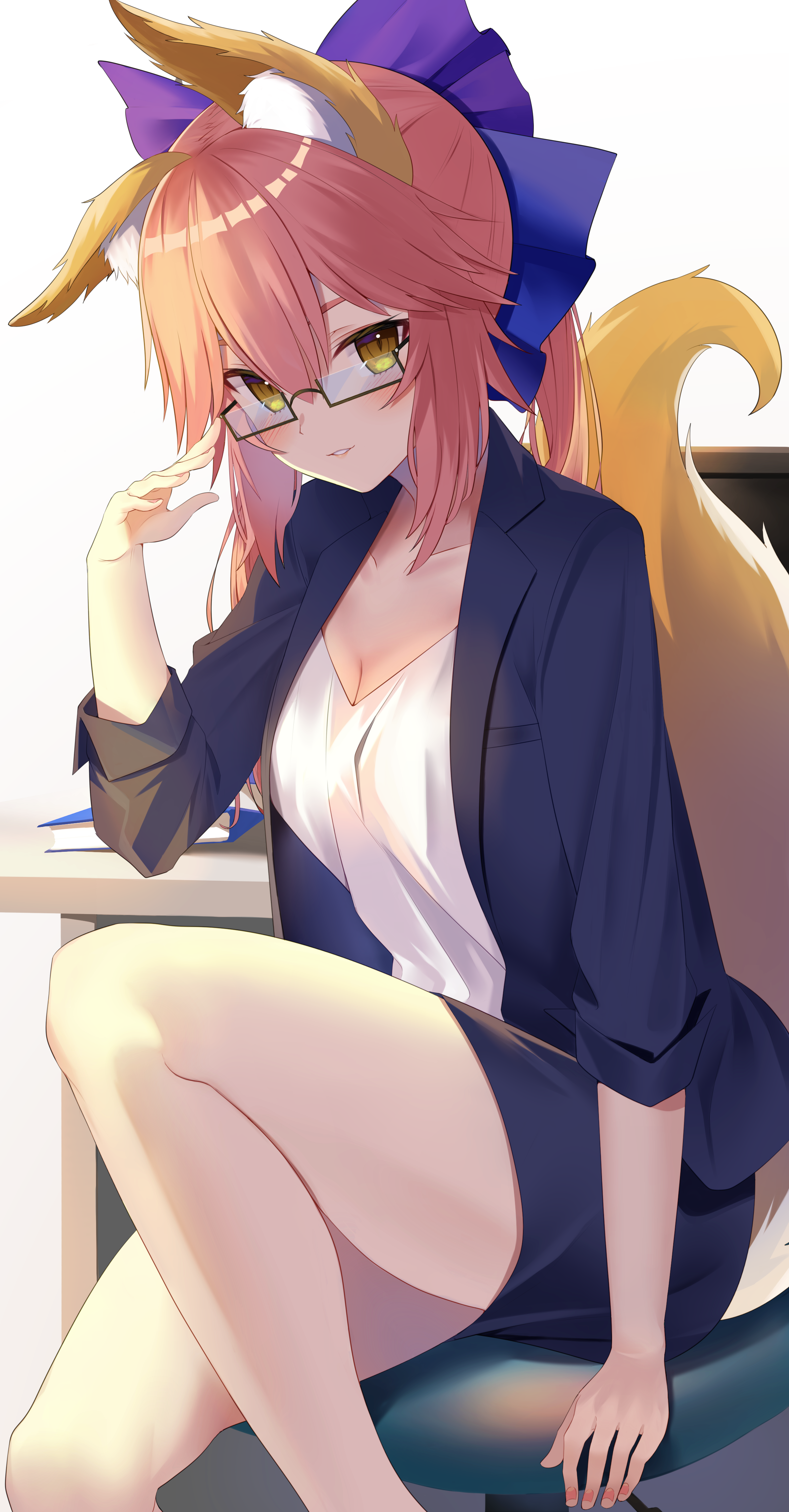 Tamamo no Mae from Fate Series wearing glasses and business suit HD Phone Wallpaper