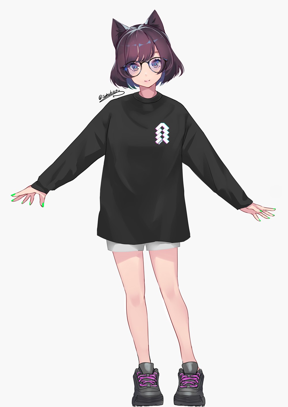 Anime girl with cat ears and glasses HD Phone Wallpaper