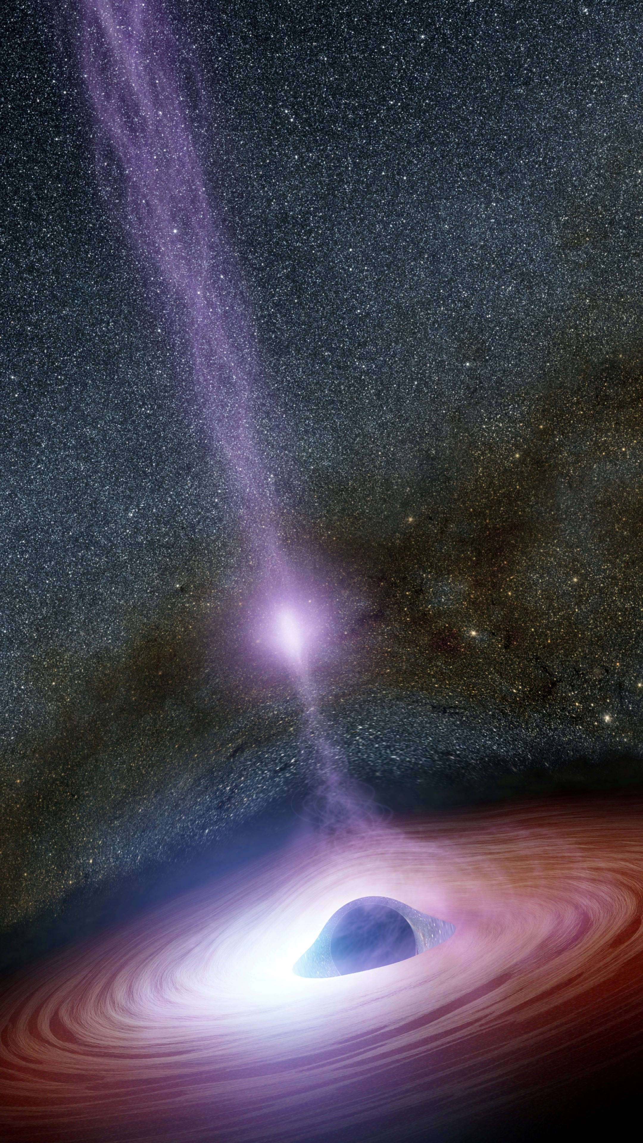 Black hole with accretion disk and relativistic jet HD Phone Wallpaper
