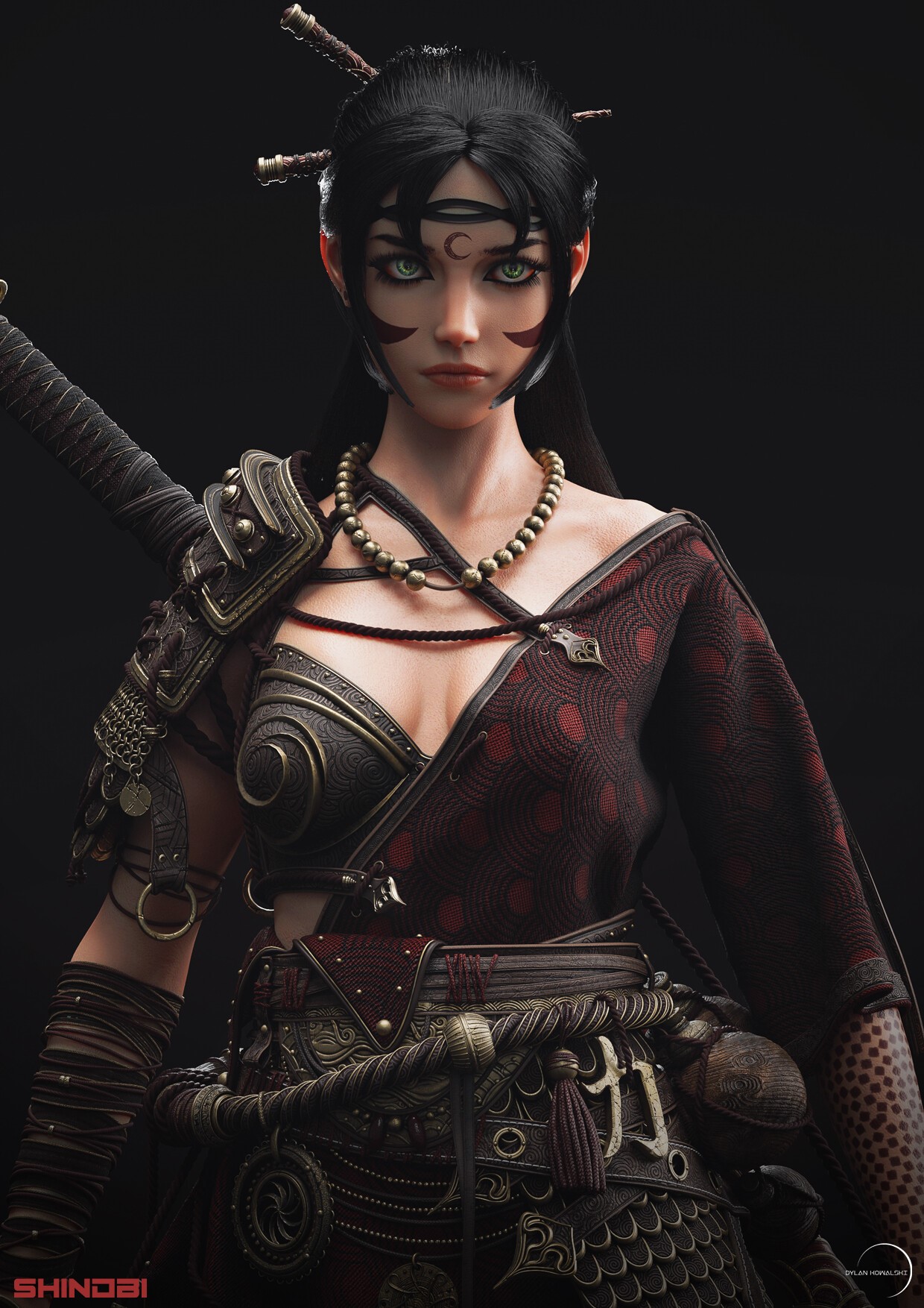 Fantasy warrior woman with dark hair and green eyes HD Phone Wallpaper