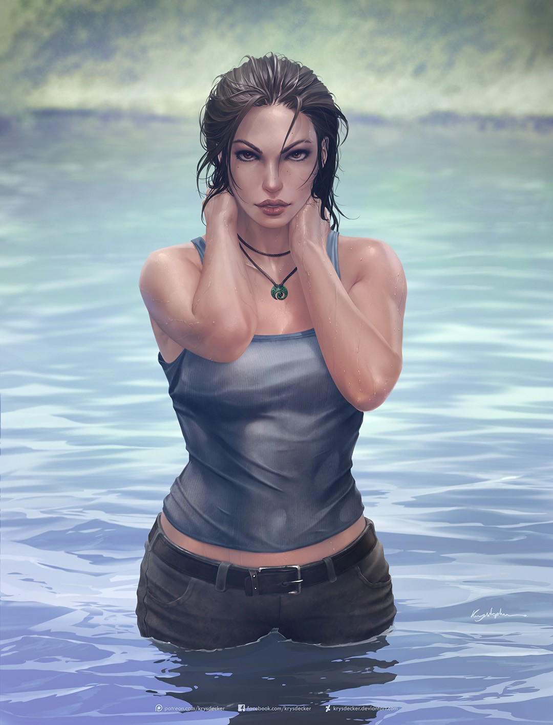 Lara Croft from Tomb Raider standing in water HD Phone Wallpaper