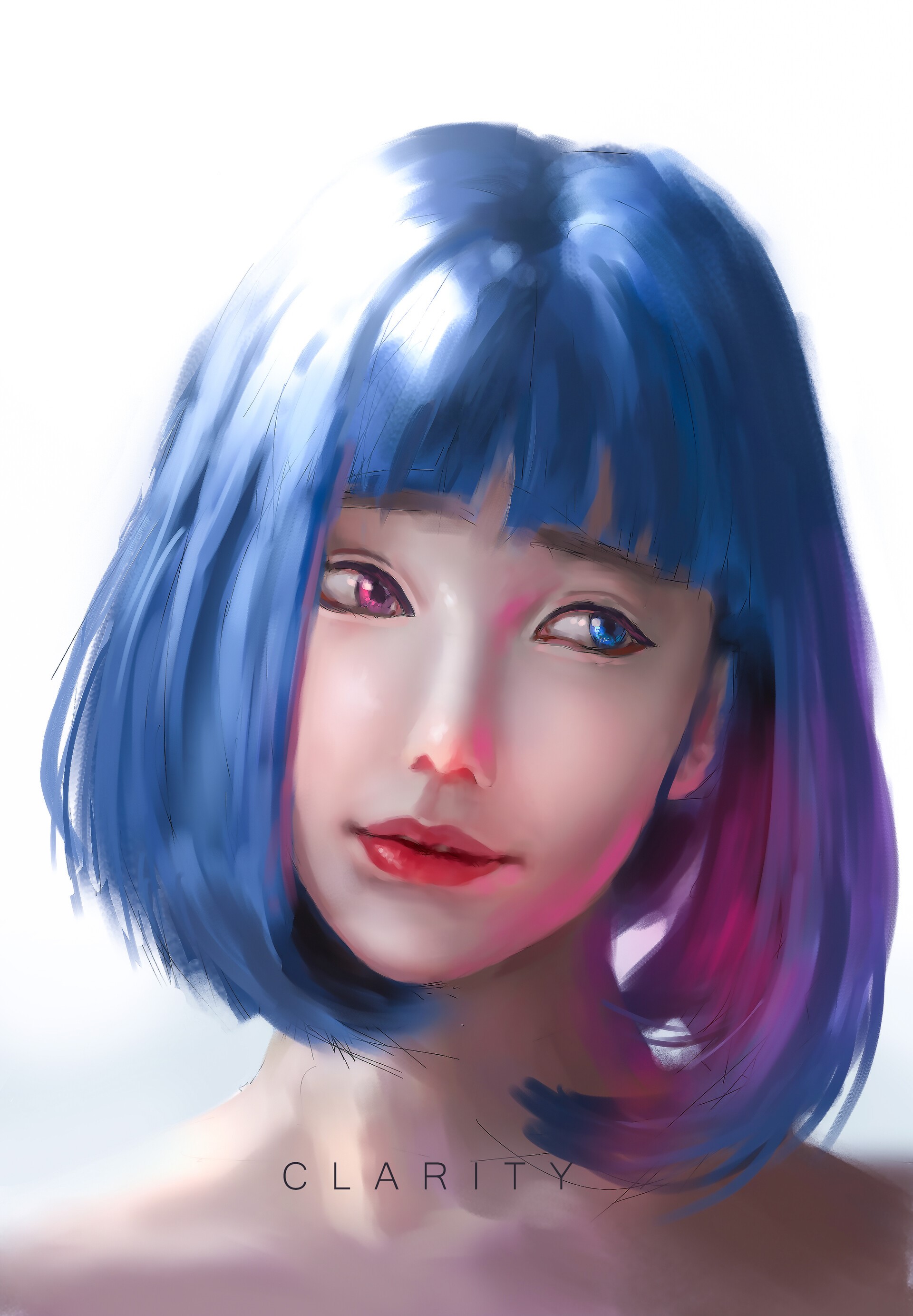 Portrait of a woman with heterochromia and blue hair HD Phone Wallpaper