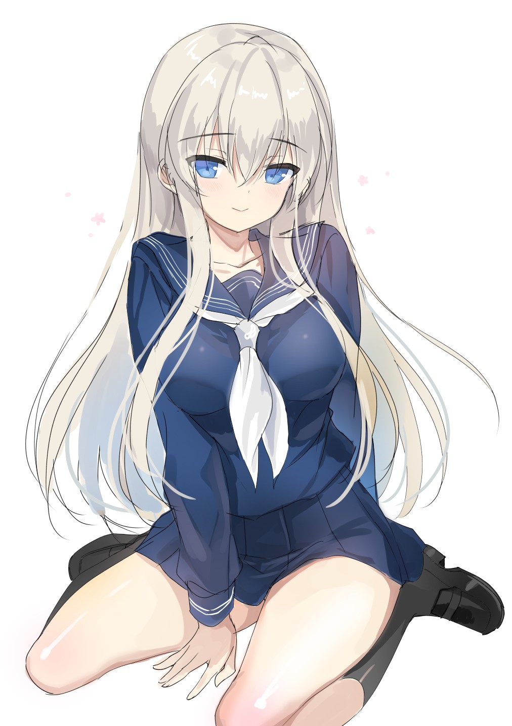 Anime girl with silver hair and blue eyes in a sailor uniform HD Phone Wallpaper