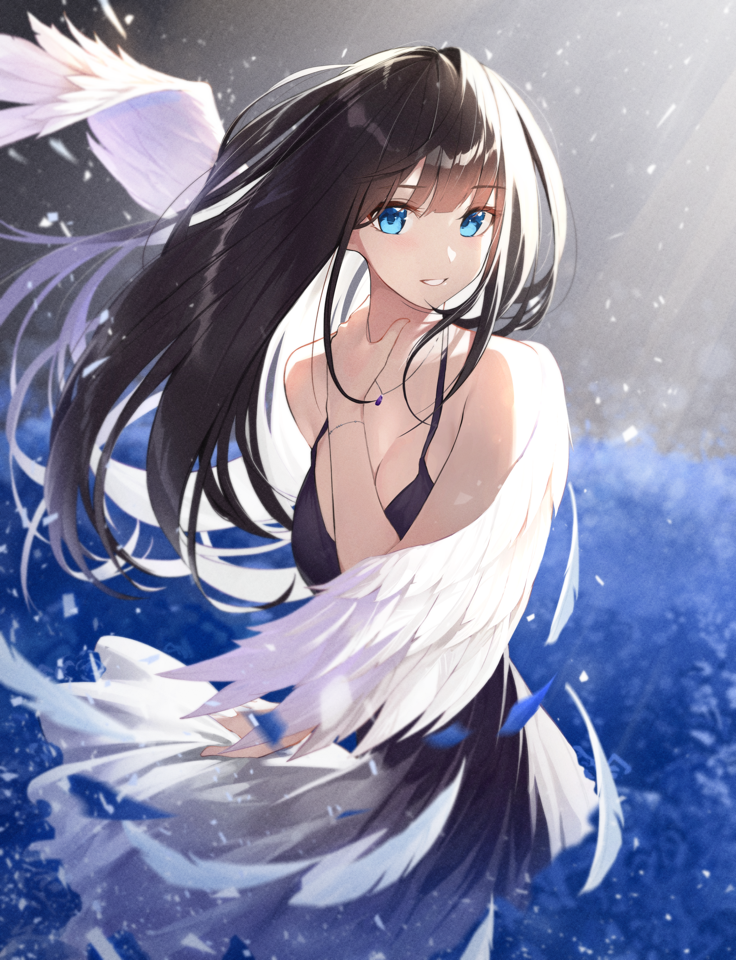 Anime girl with wings and blue eyes HD Phone Wallpaper