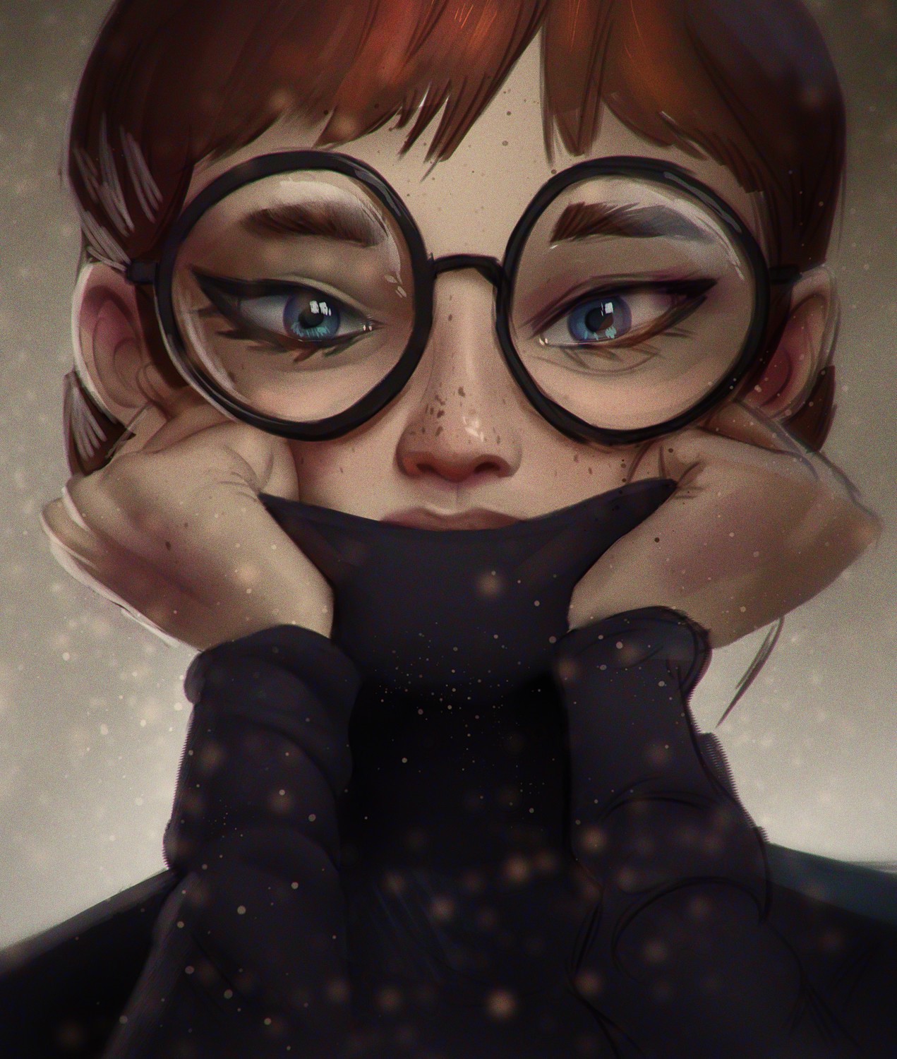 Artwork of a redhead woman with glasses HD Phone Wallpaper