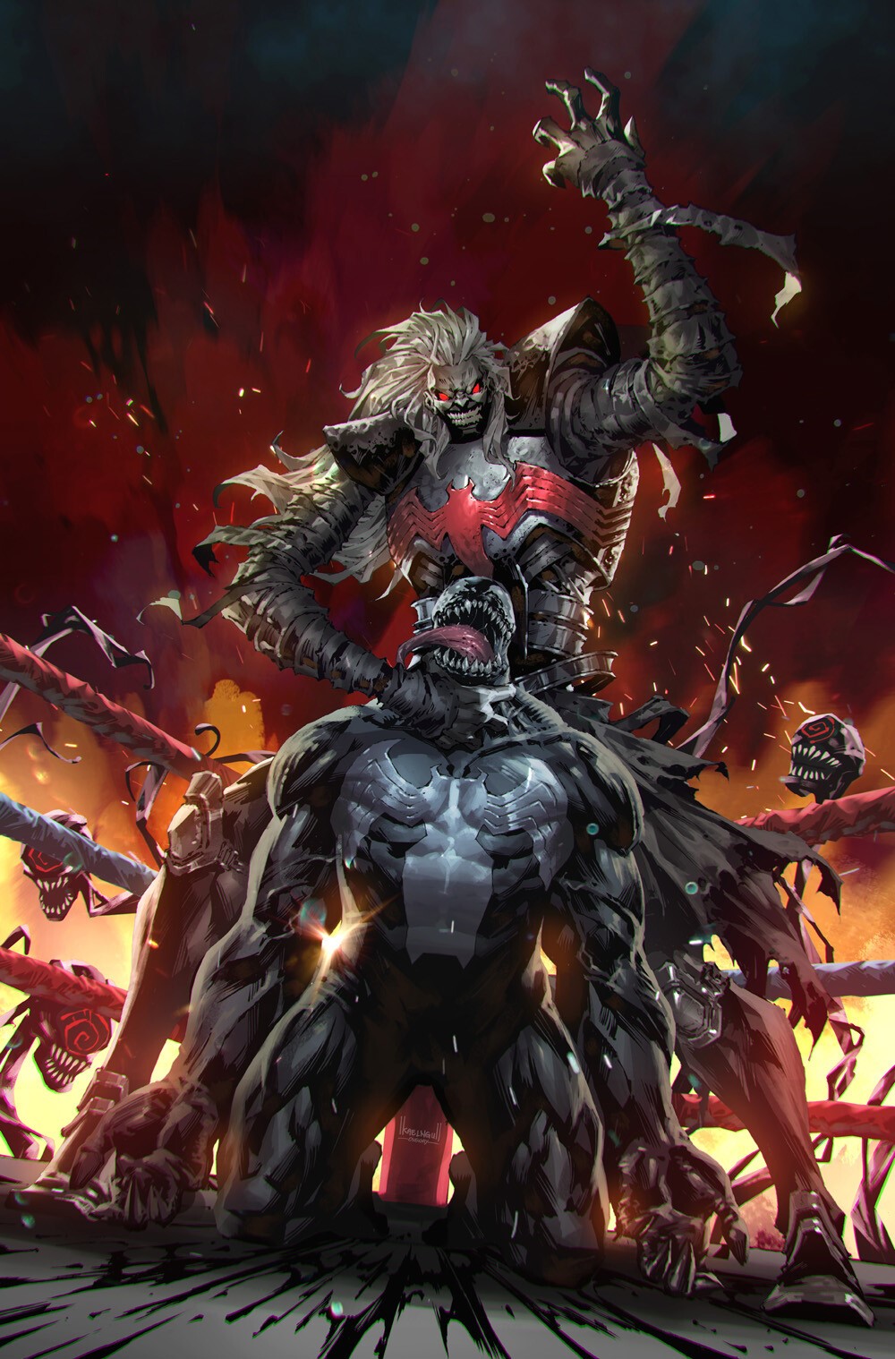 Venom vs. Knull comic art HD Phone Wallpaper