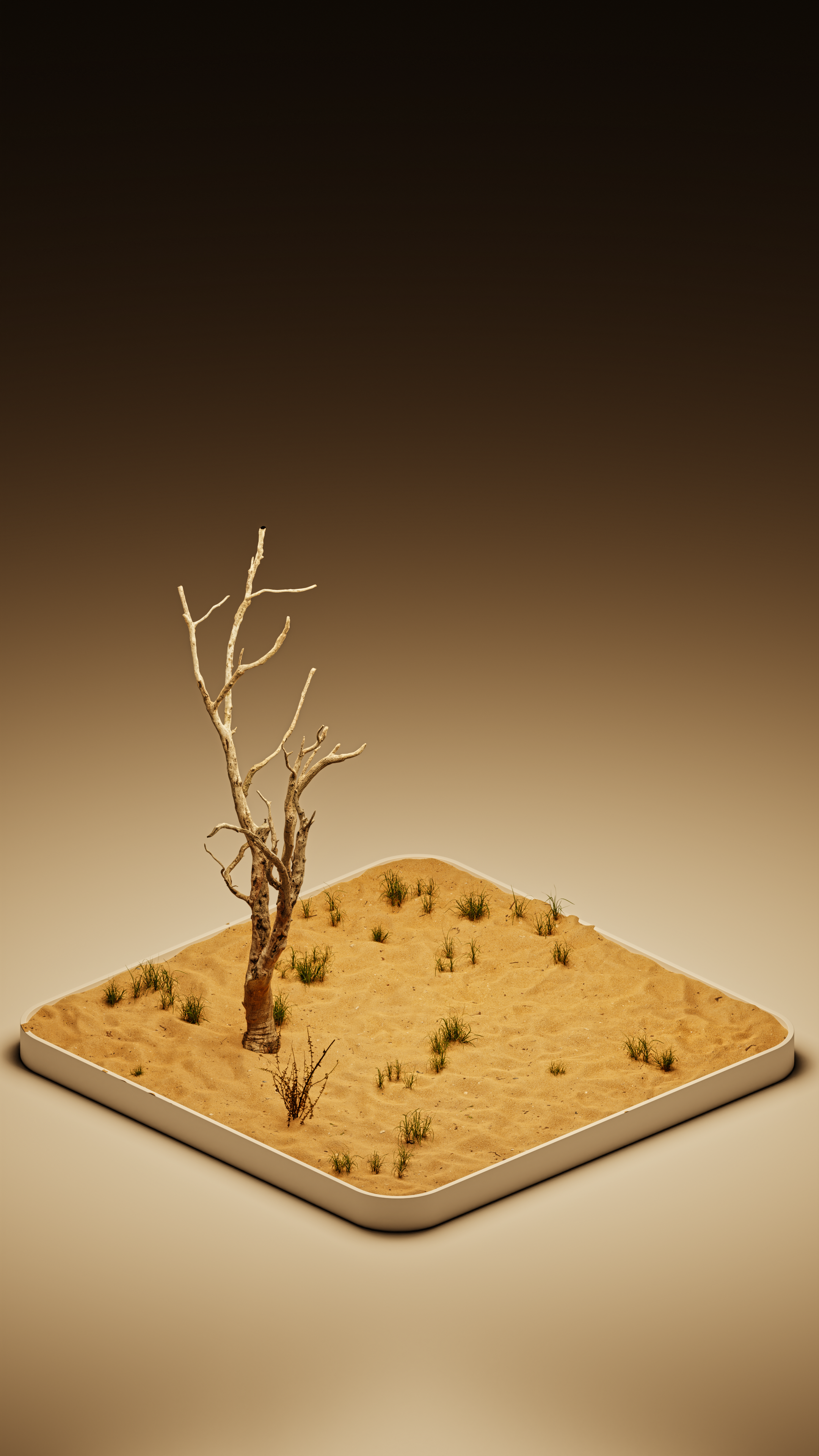 A dead tree in a sandy desert landscape HD Phone Wallpaper