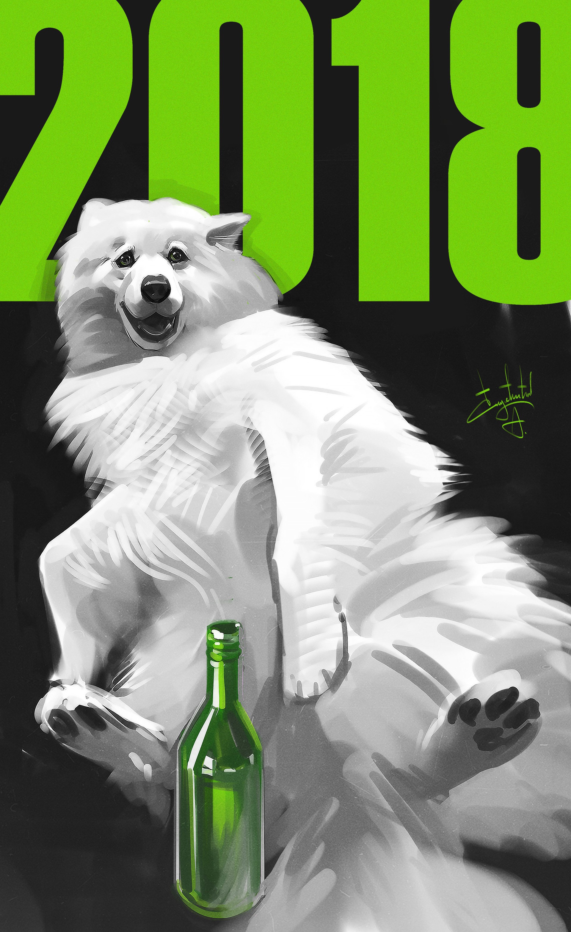 2018 New Year's Eve dog with bottle HD Phone Wallpaper