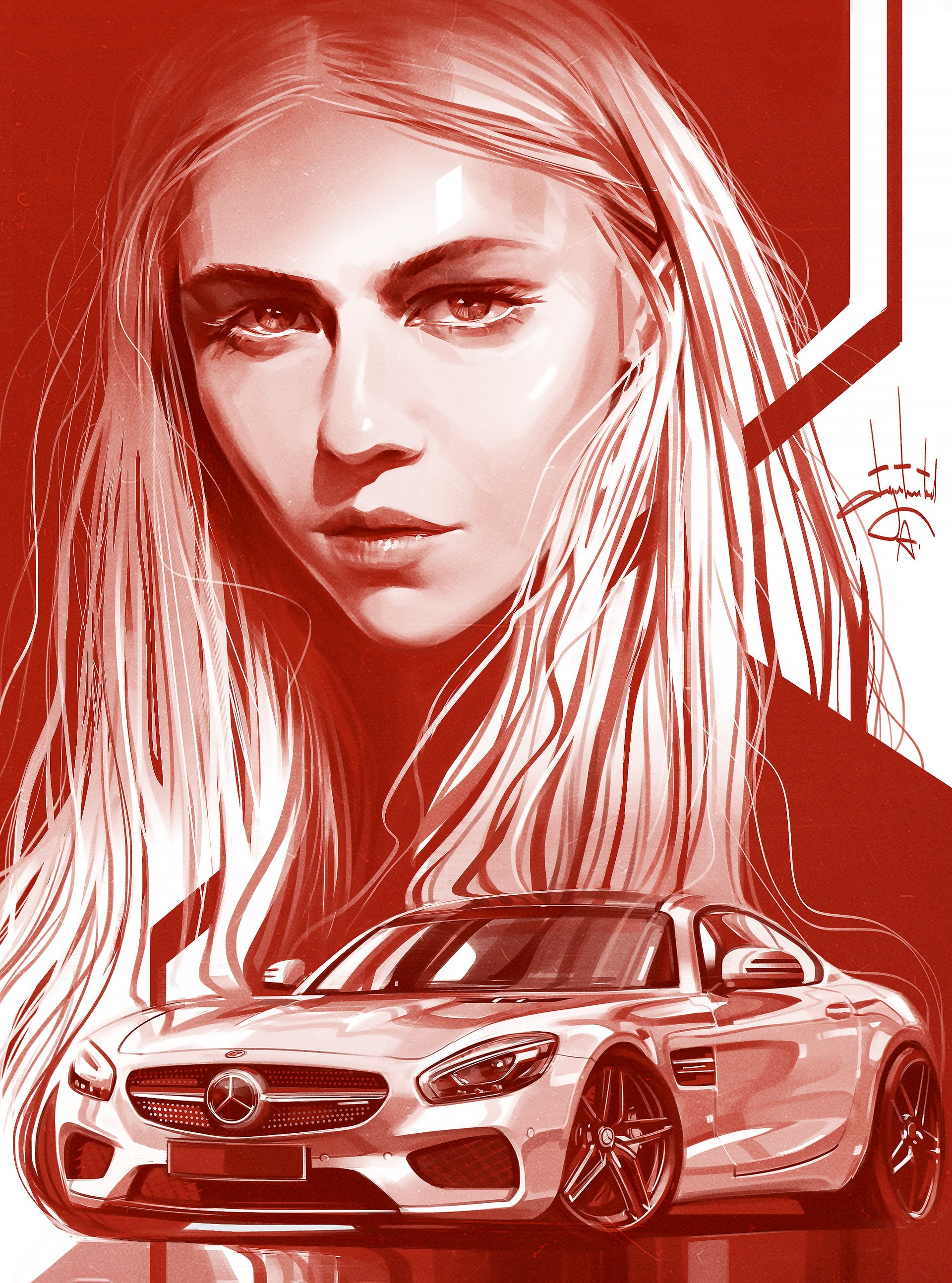 Woman and Mercedes AMG GTR by Aleksandr Sidelnikov HD Phone Wallpaper