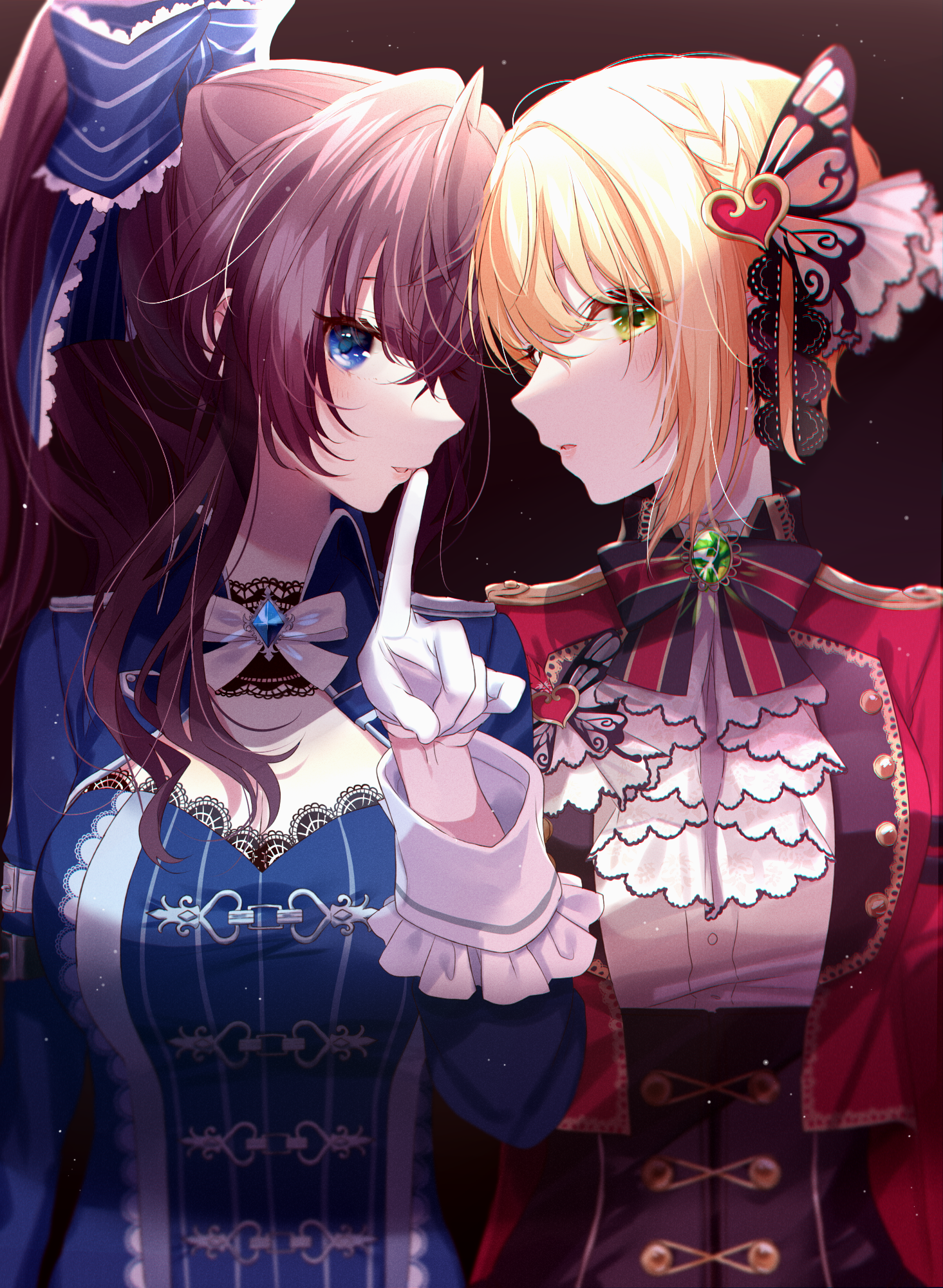 Anime girls in ornate uniforms HD Phone Wallpaper