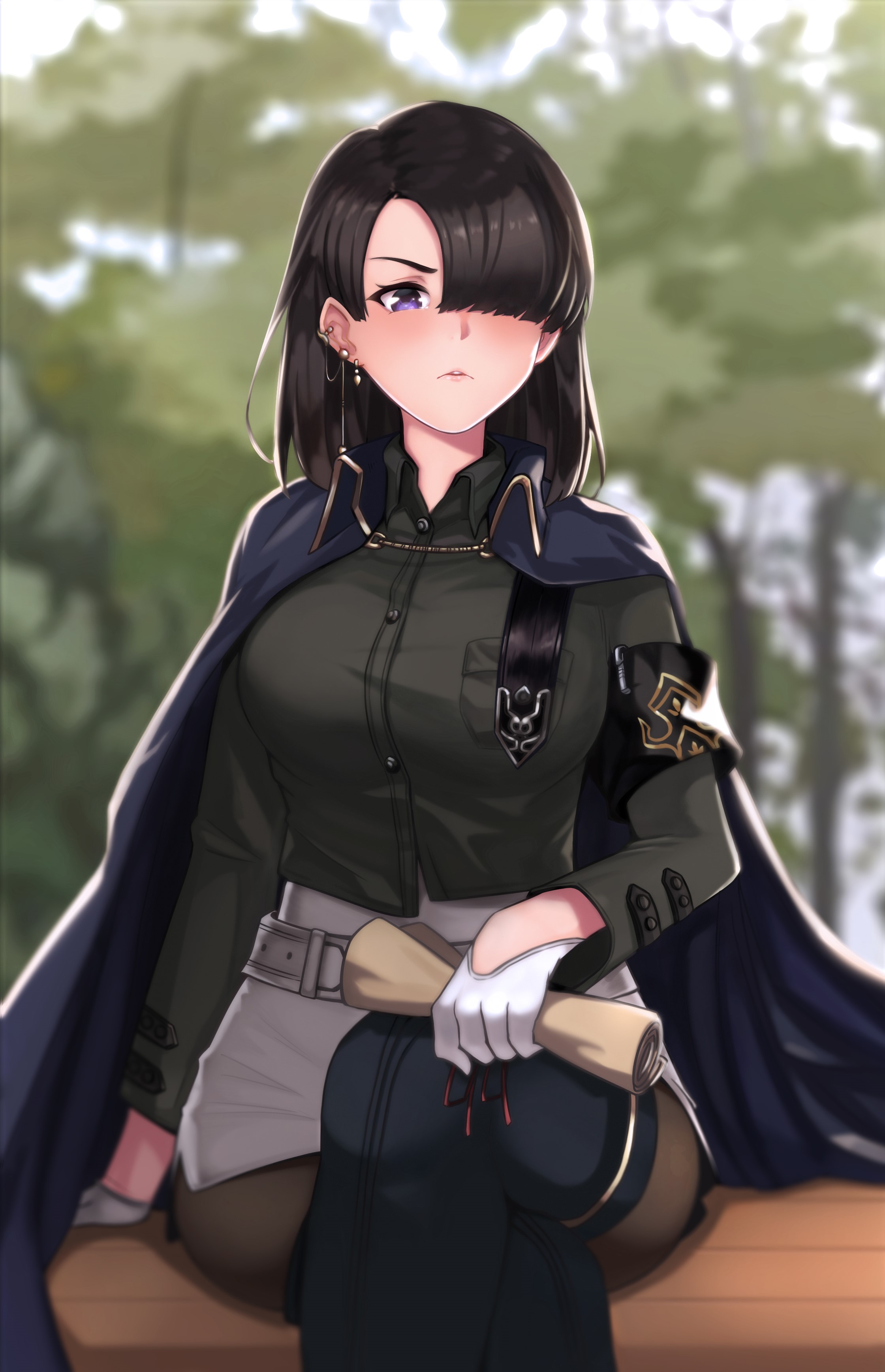 Anime girl in uniform with dark hair HD Phone Wallpaper