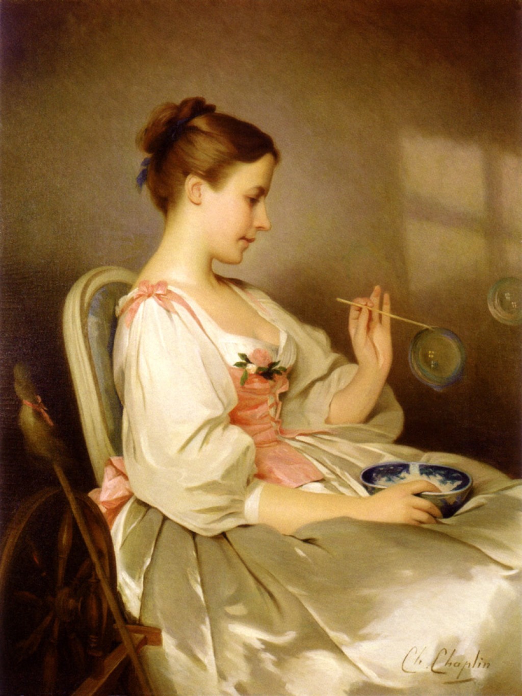 Woman blowing bubbles by Charles Joshua Chaplin HD Phone Wallpaper