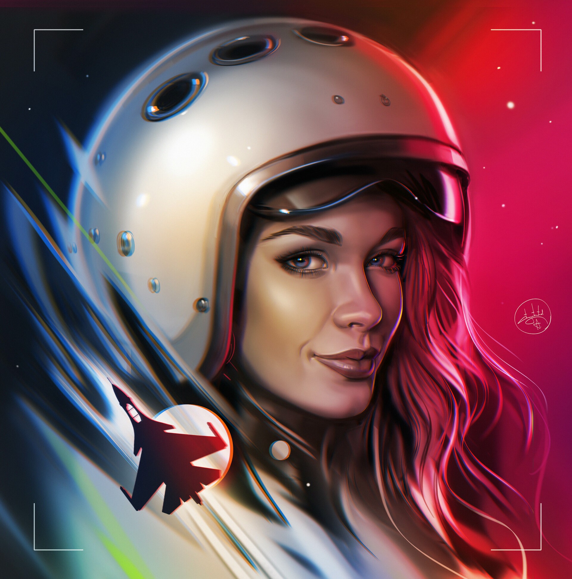 Woman in a white helmet with a fighter jet emblem HD Phone Wallpaper