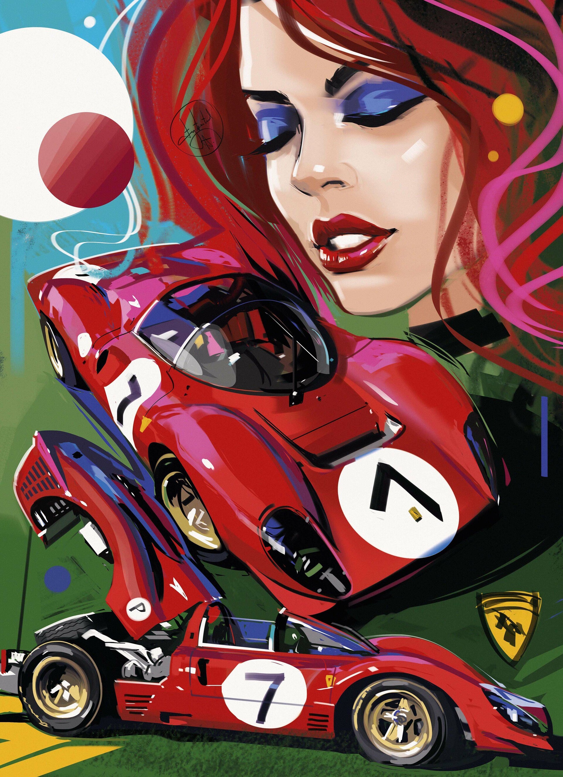 Woman and red Ferrari sports cars HD Phone Wallpaper