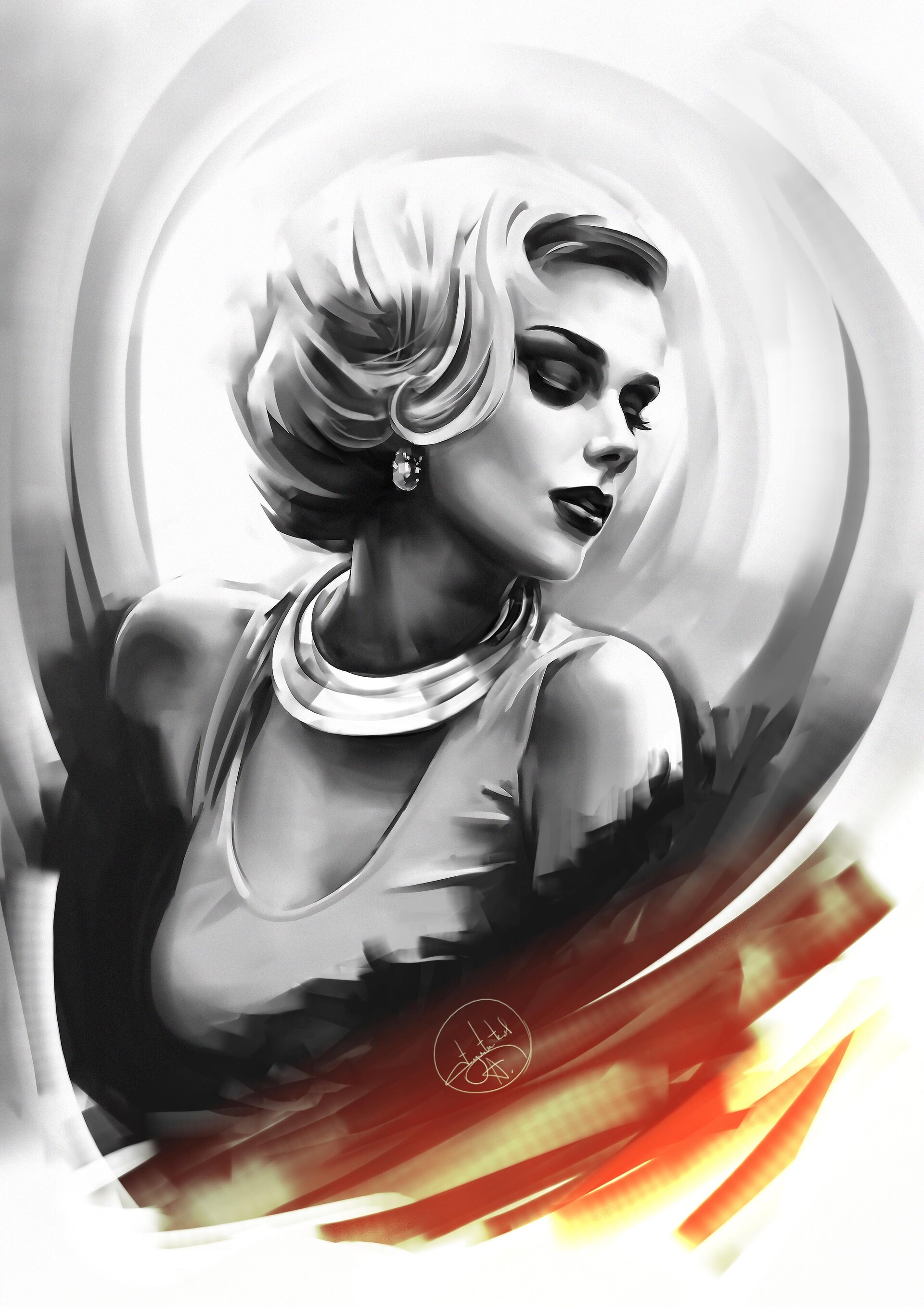 Monochrome portrait of a woman with blonde hair HD Phone Wallpaper