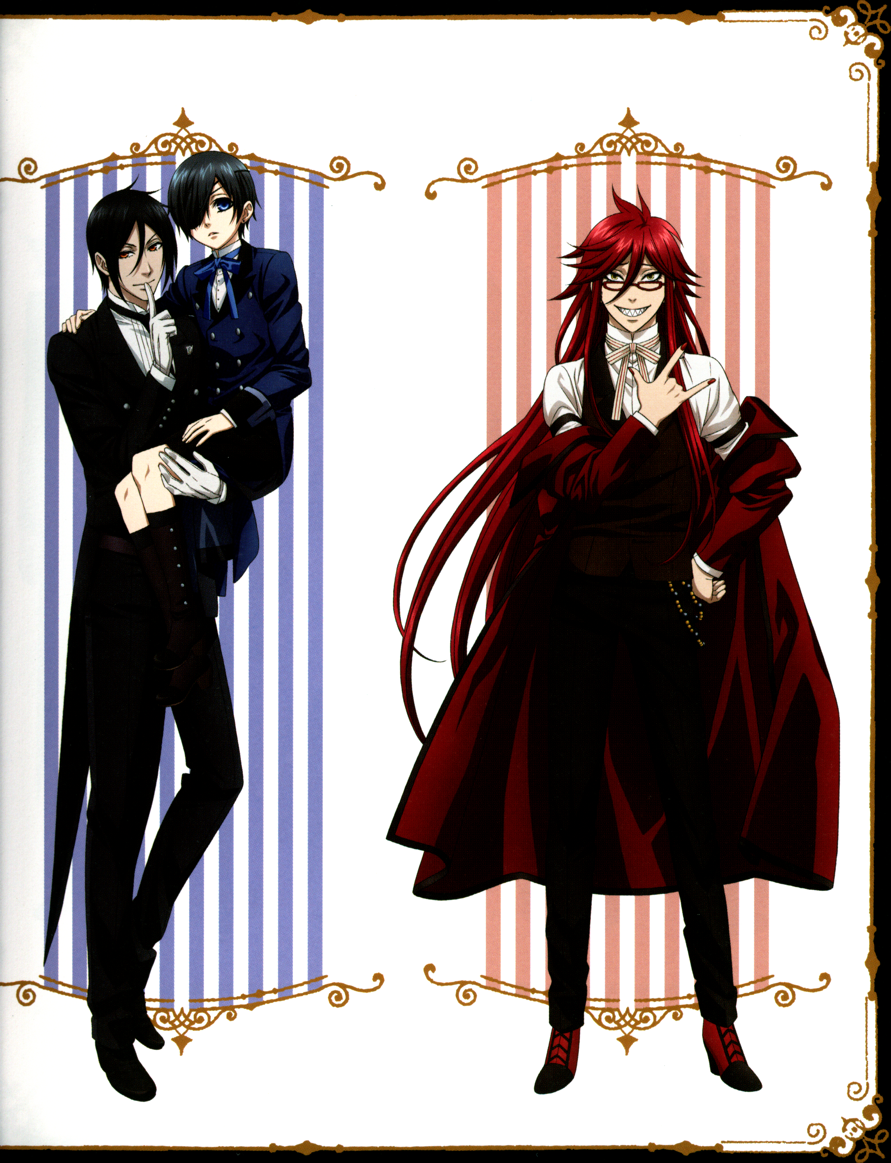 Sebastian Michaelis, Ciel Phantomhive, and Grell Sutcliff from Black Butler HD Phone Wallpaper