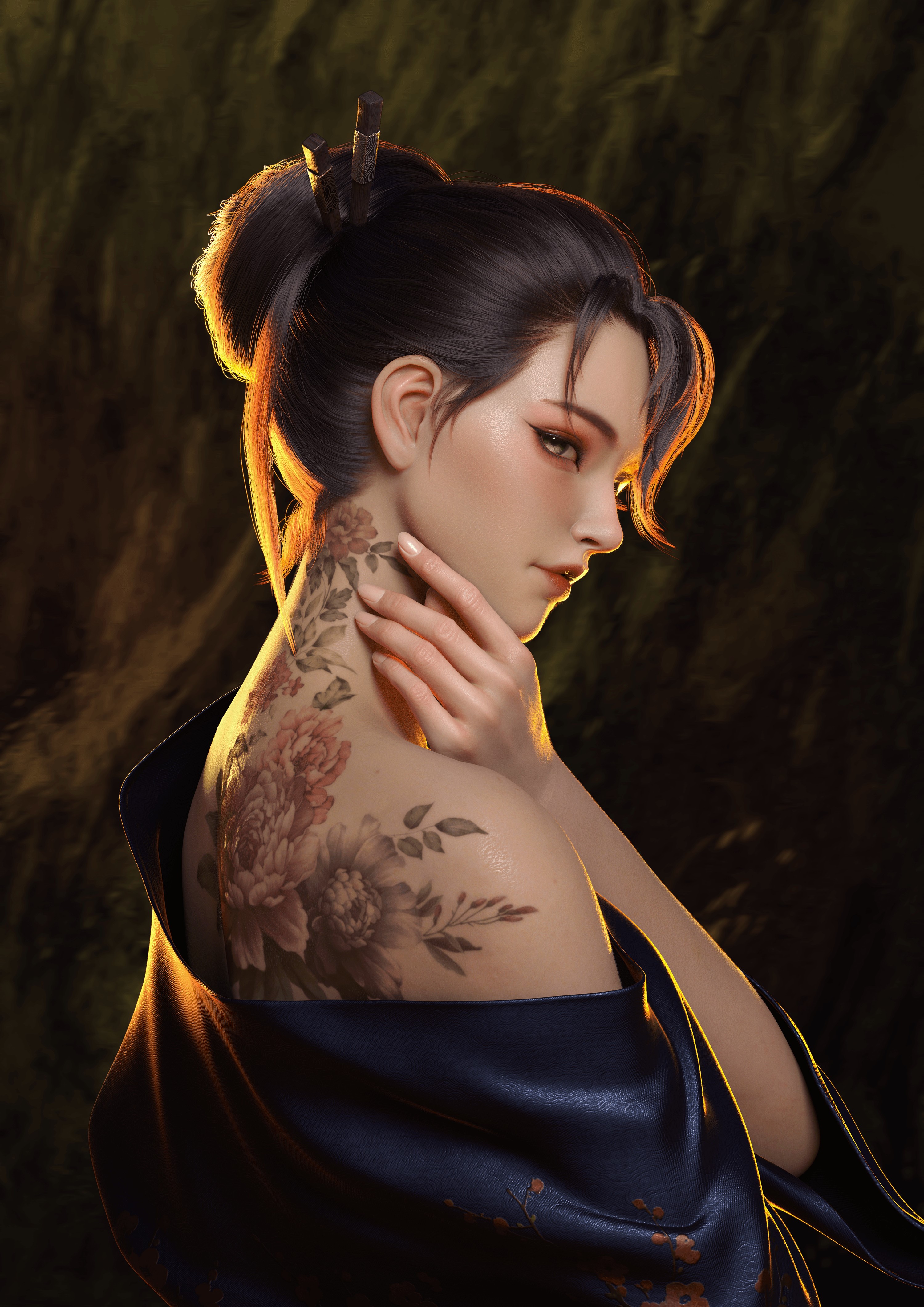 Artwork of a woman with tattoos HD Phone Wallpaper
