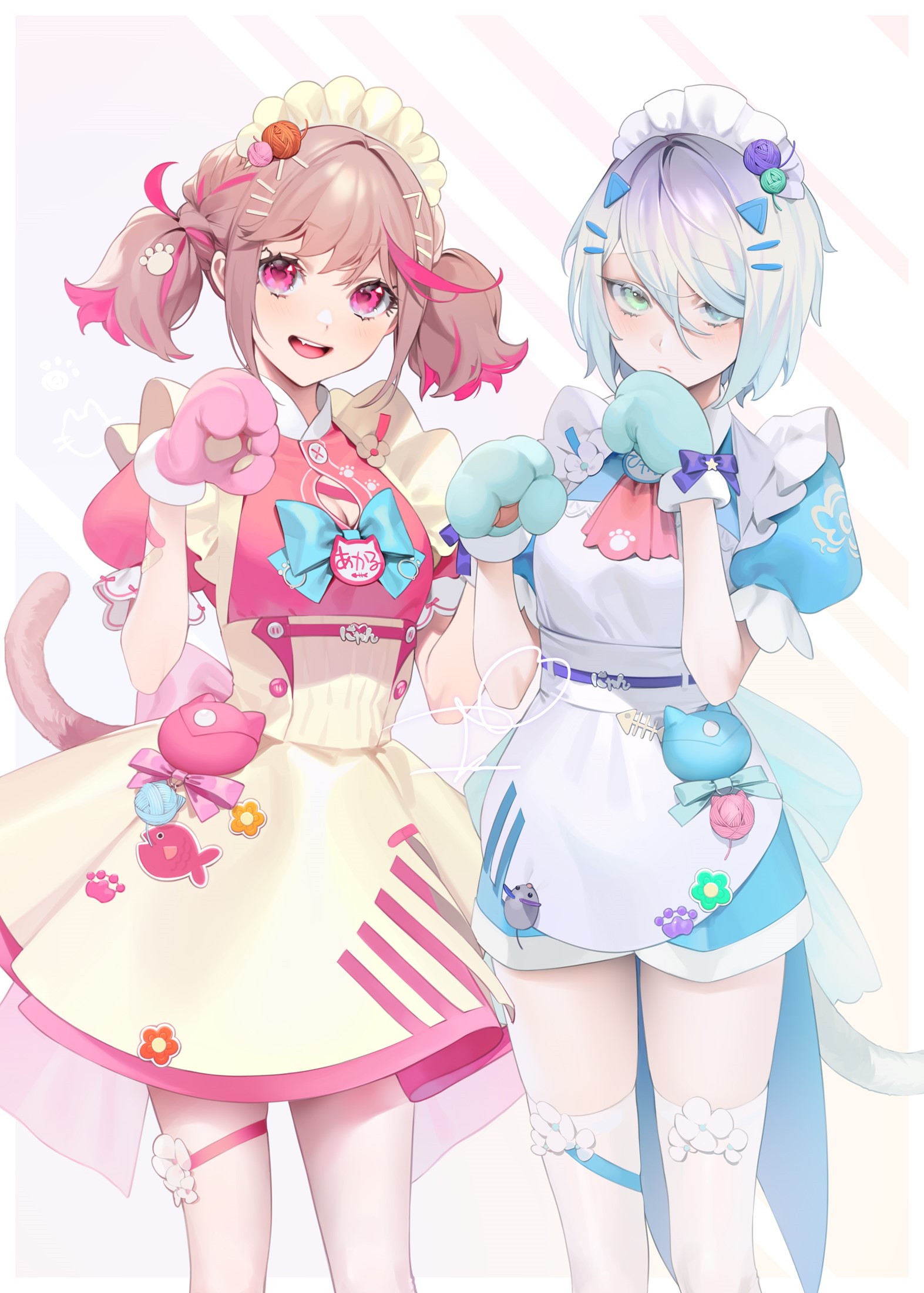 Two anime girls in maid outfits with cat ears HD Phone Wallpaper
