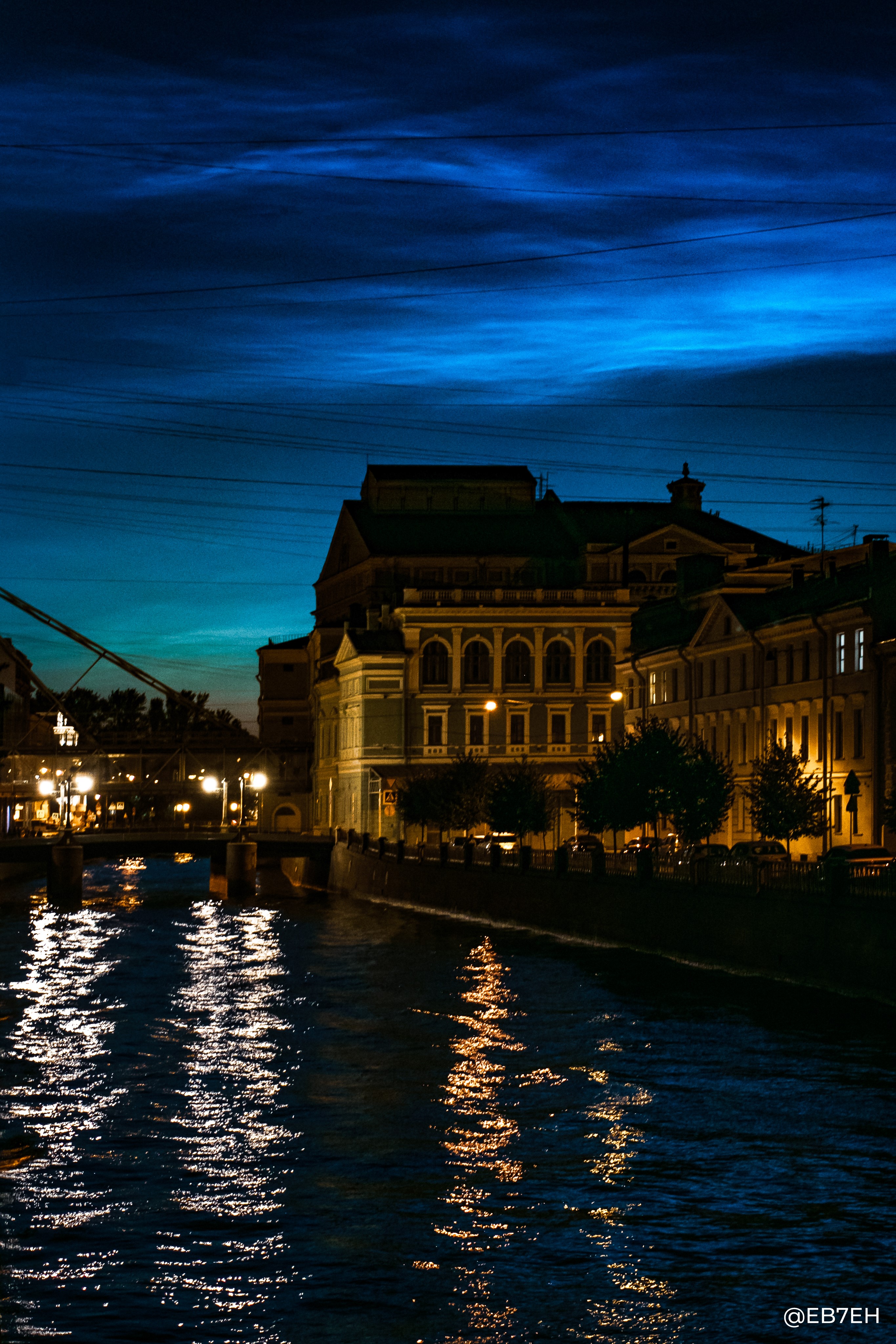 Noctilucent clouds over St. Petersburg canal at night HD Phone Wallpaper
