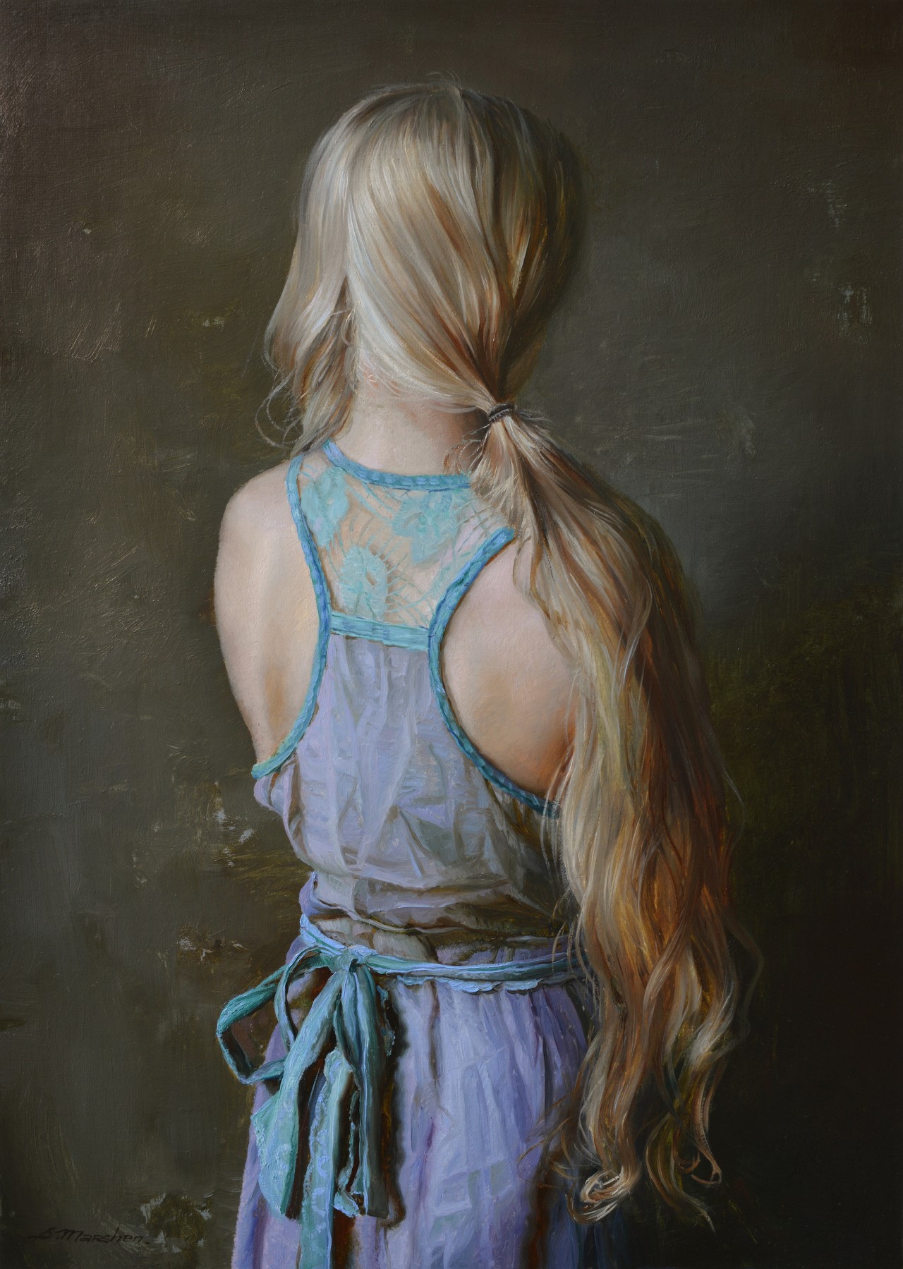 Painting of a woman from behind by Serge Marshennikov HD Phone Wallpaper