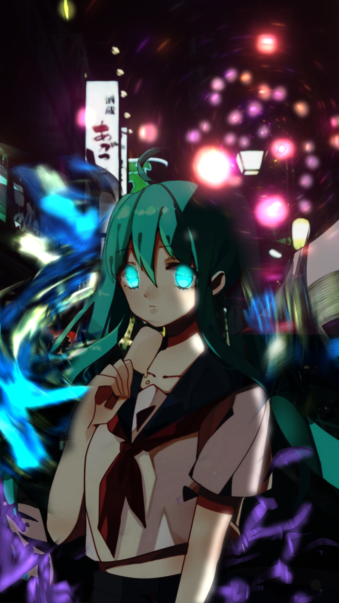 Hatsune Miku in a Japanese City at Night HD Phone Wallpaper