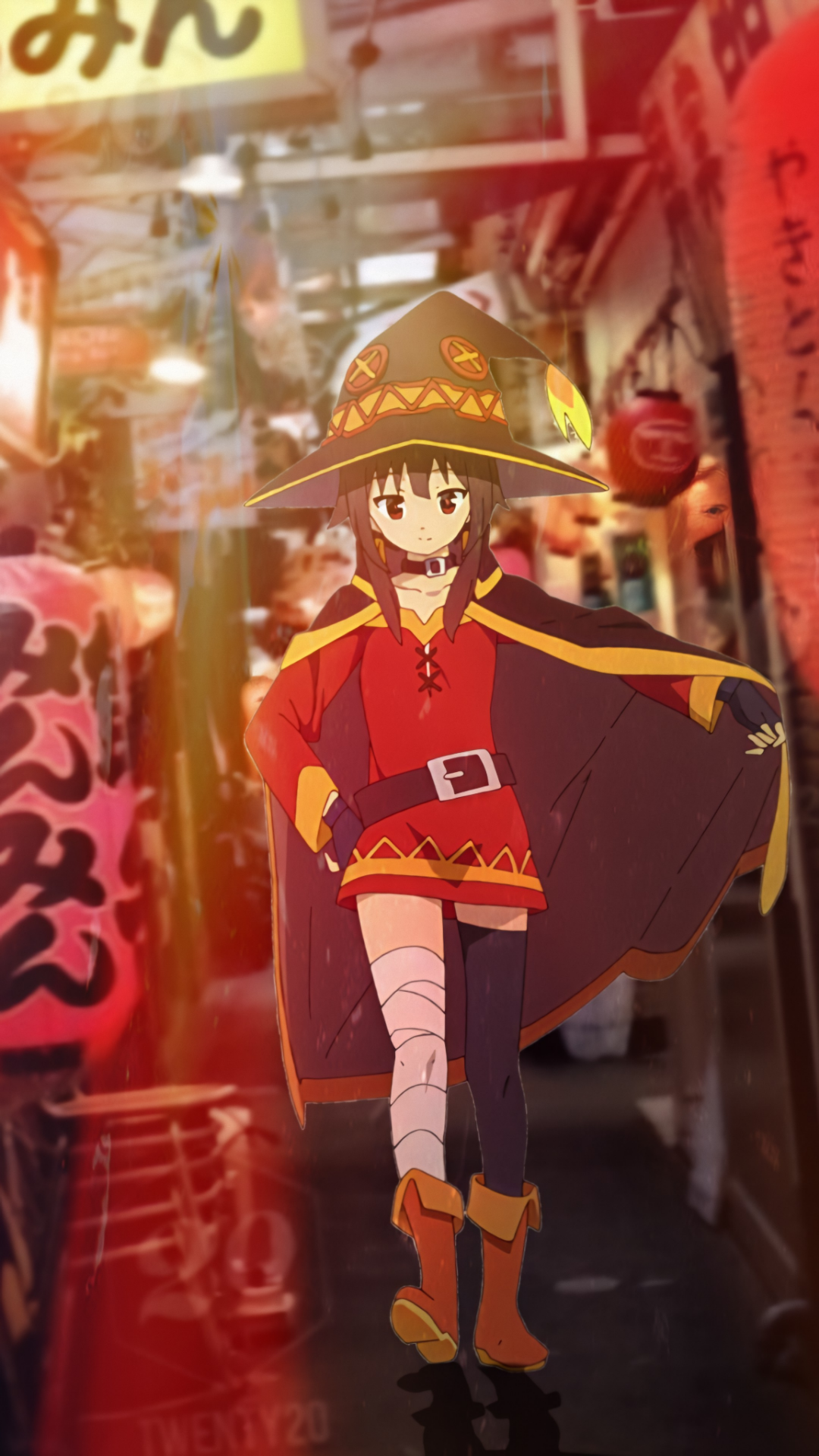 Megumin from Kono Subarashii Sekai ni Shukufuku wo! in a Japanese street HD Phone Wallpaper