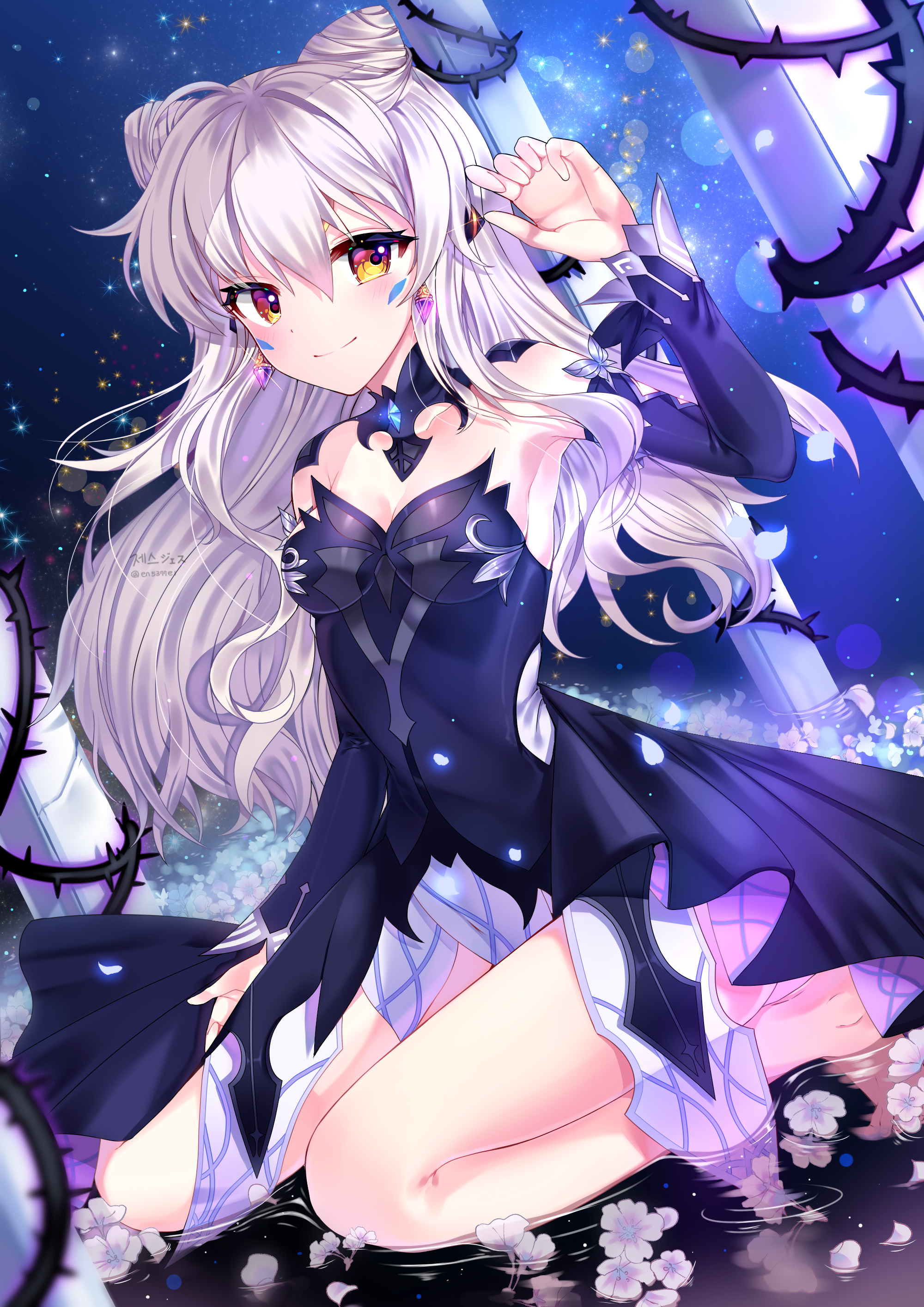 Anime girl with white hair and cat ears HD Phone Wallpaper