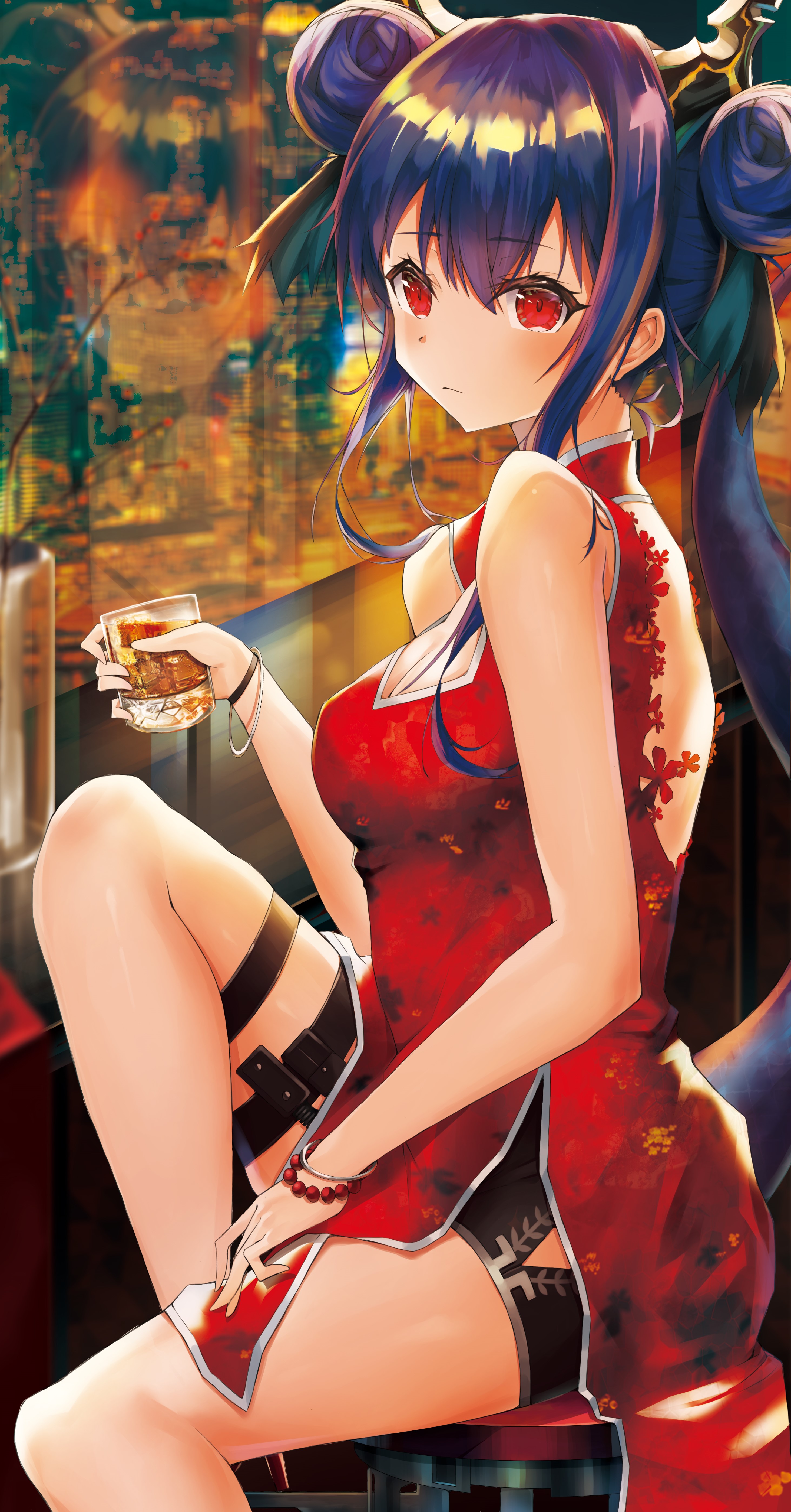 Chen from Arknights in a red Cheongsam HD Phone Wallpaper