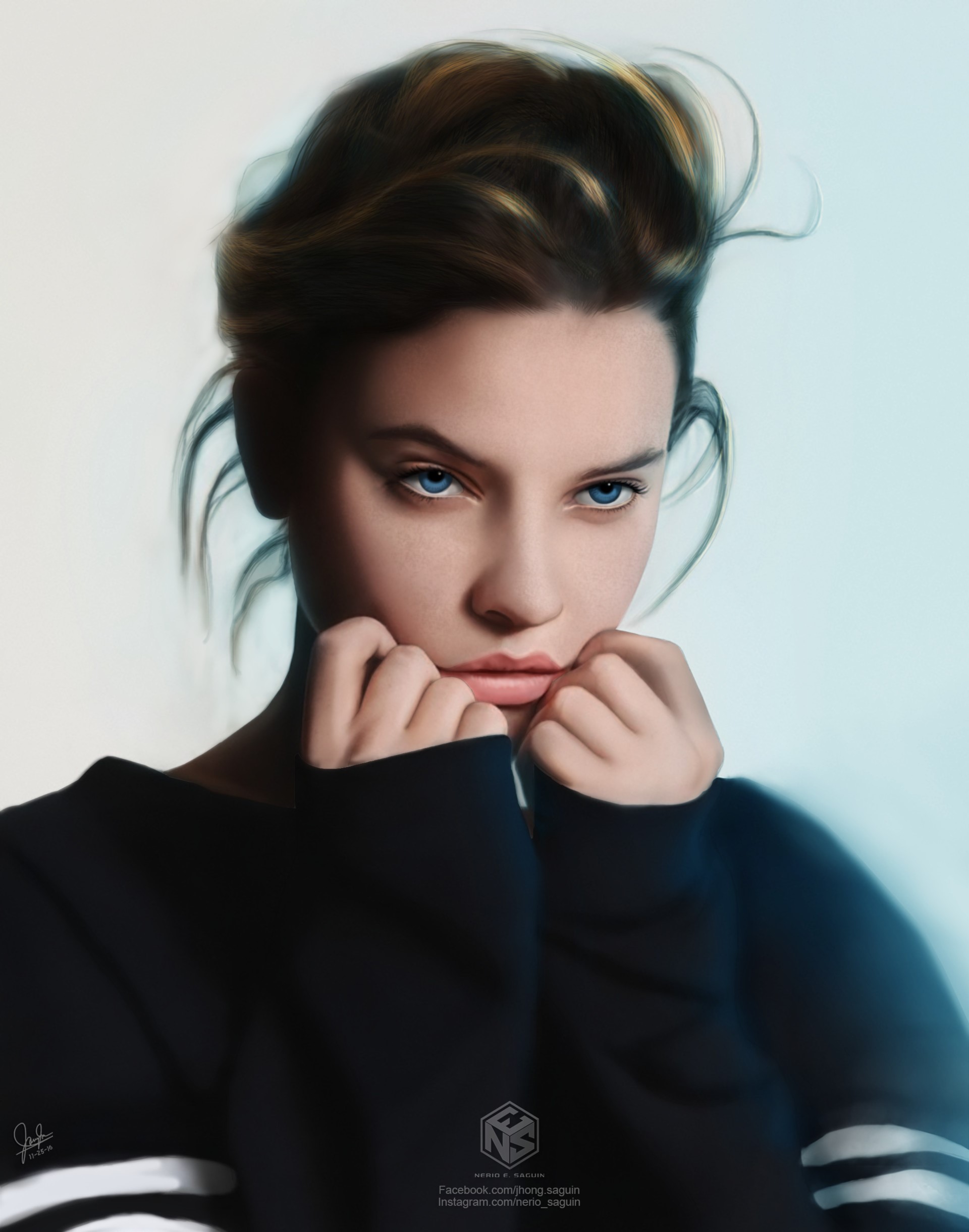 Digital painting of Barbara Palvin looking to the side HD Phone Wallpaper