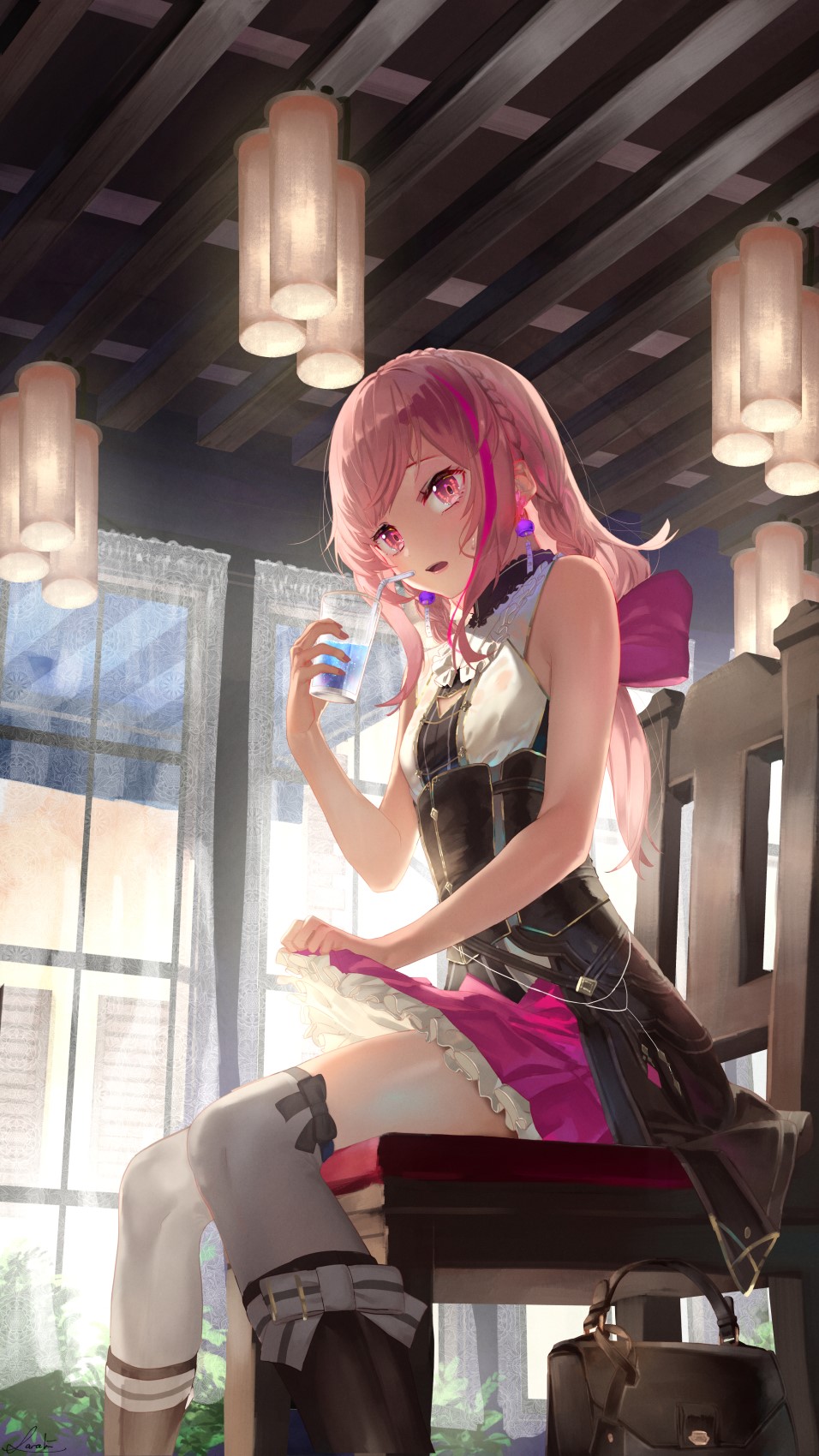 Saraki anime girl with pink hair and pink eyes HD Phone Wallpaper