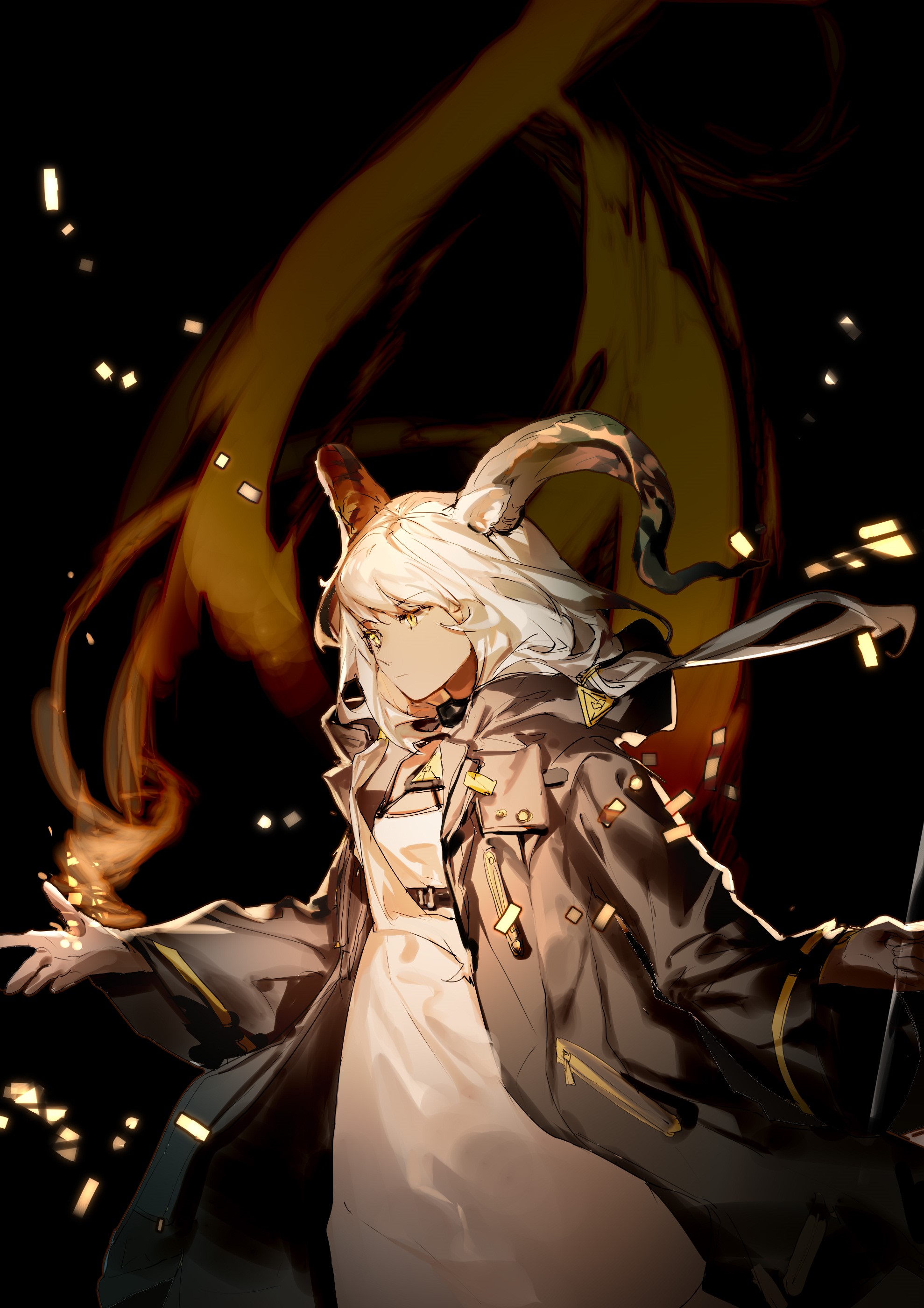 Beeswax from Arknights with horns and yellow eyes HD Phone Wallpaper