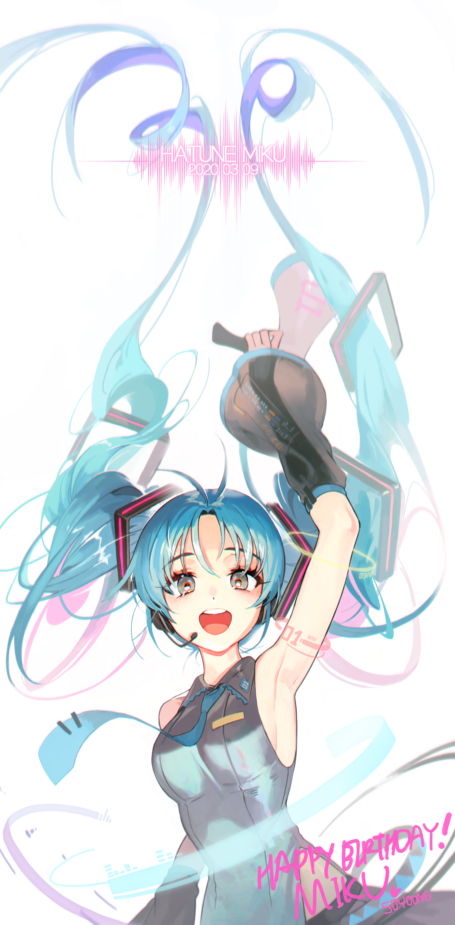 Hatsune Miku from Vocaloid celebrating her birthday HD Phone Wallpaper