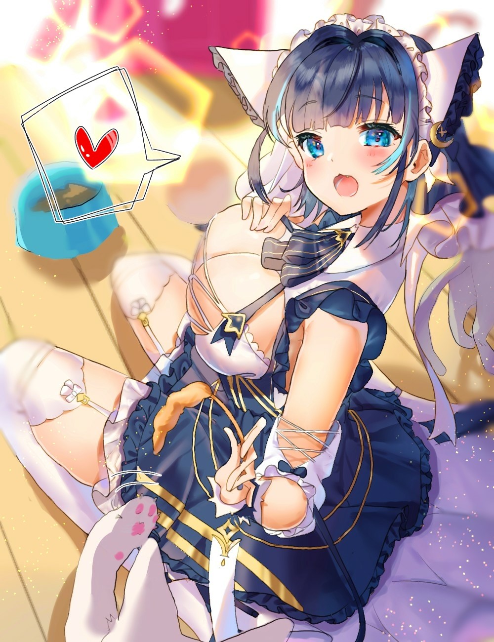 Cheshire from Azur Lane kneeling with a cat toy HD Phone Wallpaper