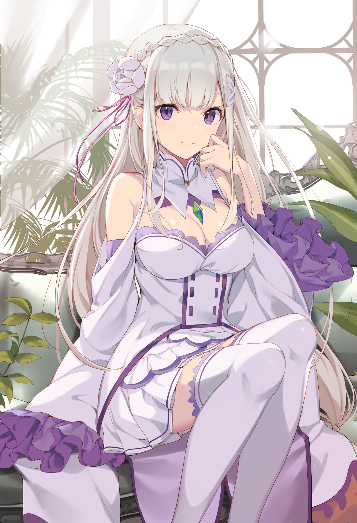 Emilia in Elegant White Dress from Re:Zero HD Phone Wallpaper