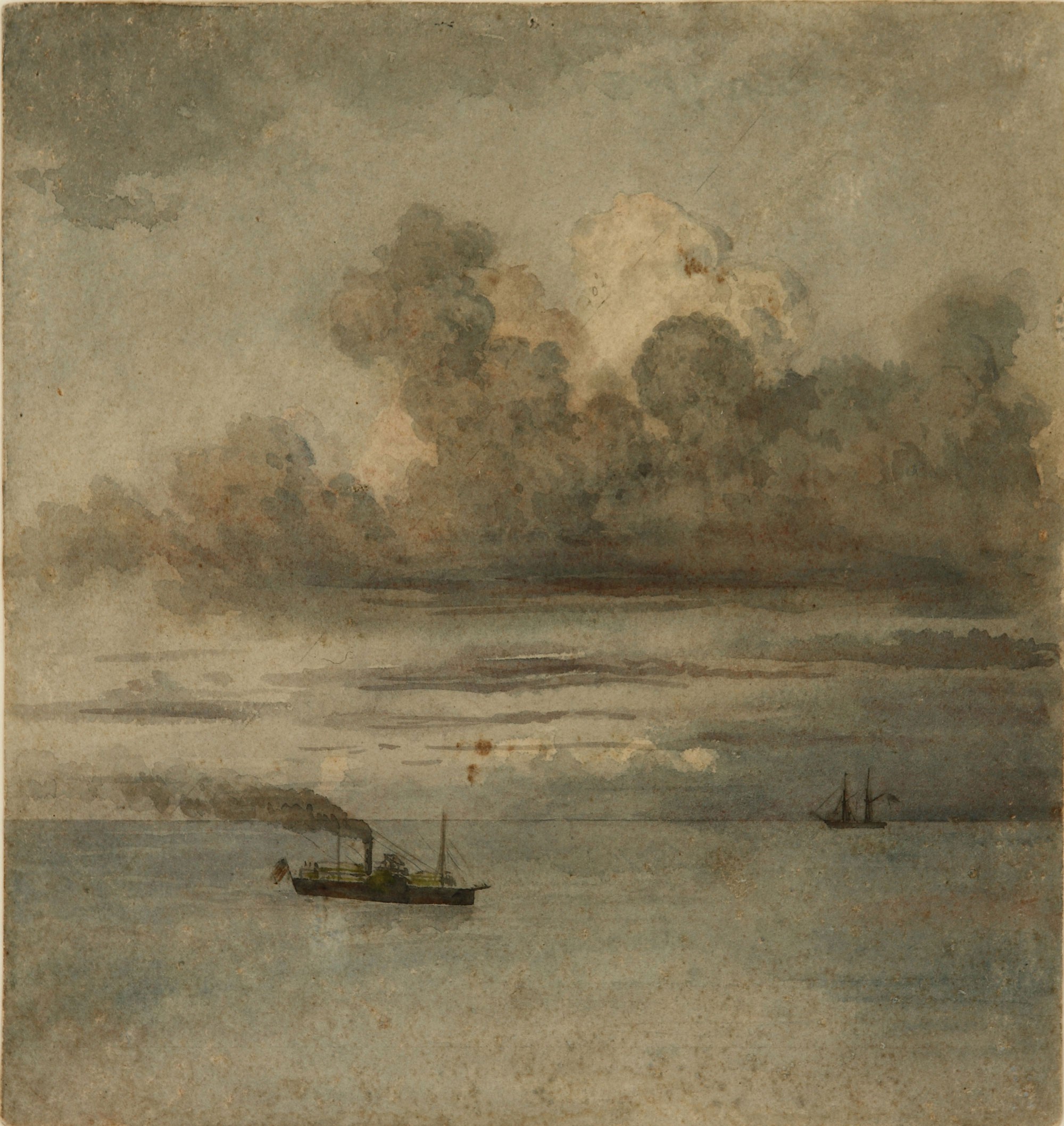 Steamboat and sailing ship on the water by Prilidiano Pueyrredón HD Phone Wallpaper
