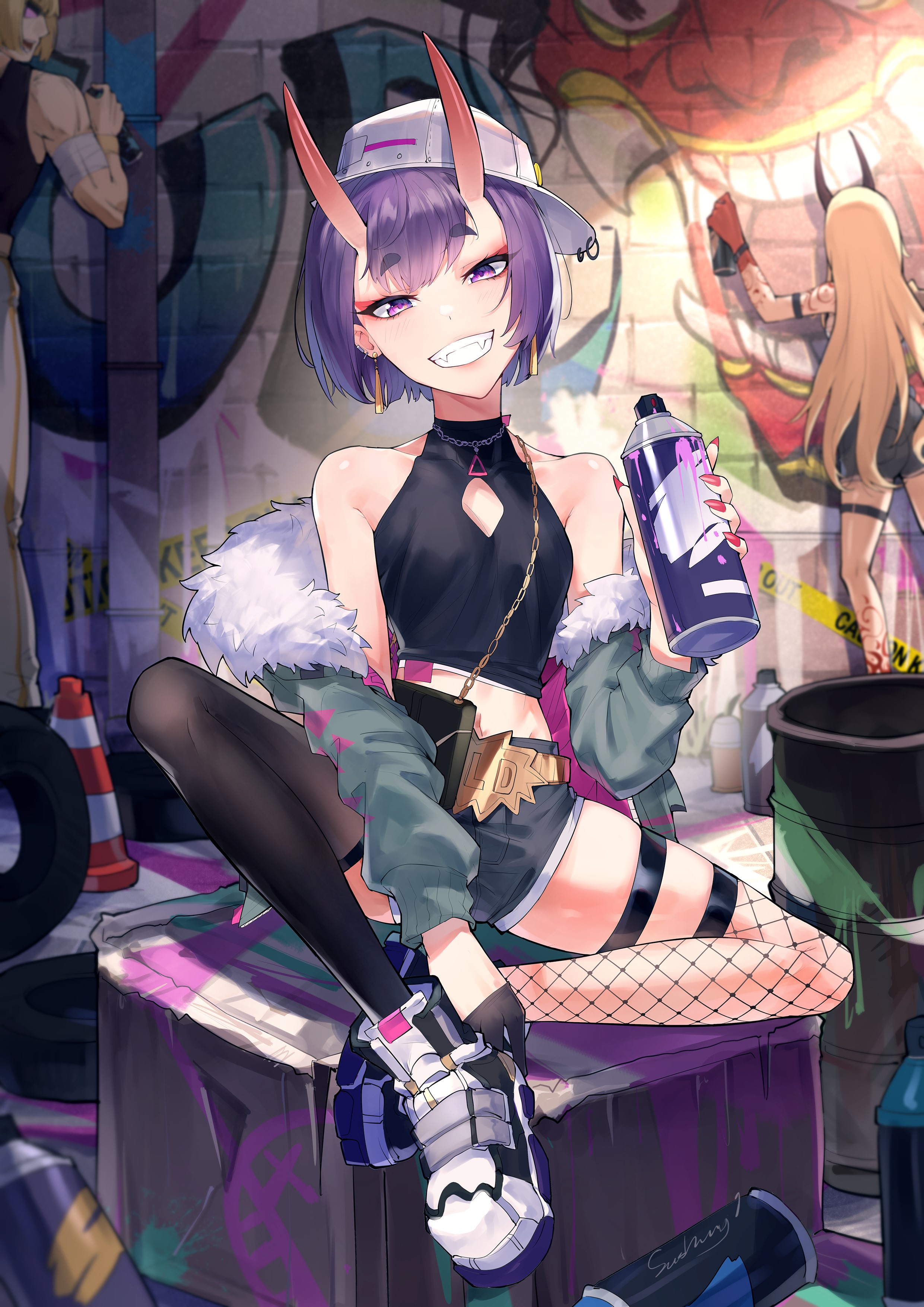 Shuten Douji from Fate/Grand Order with spray paint HD Phone Wallpaper